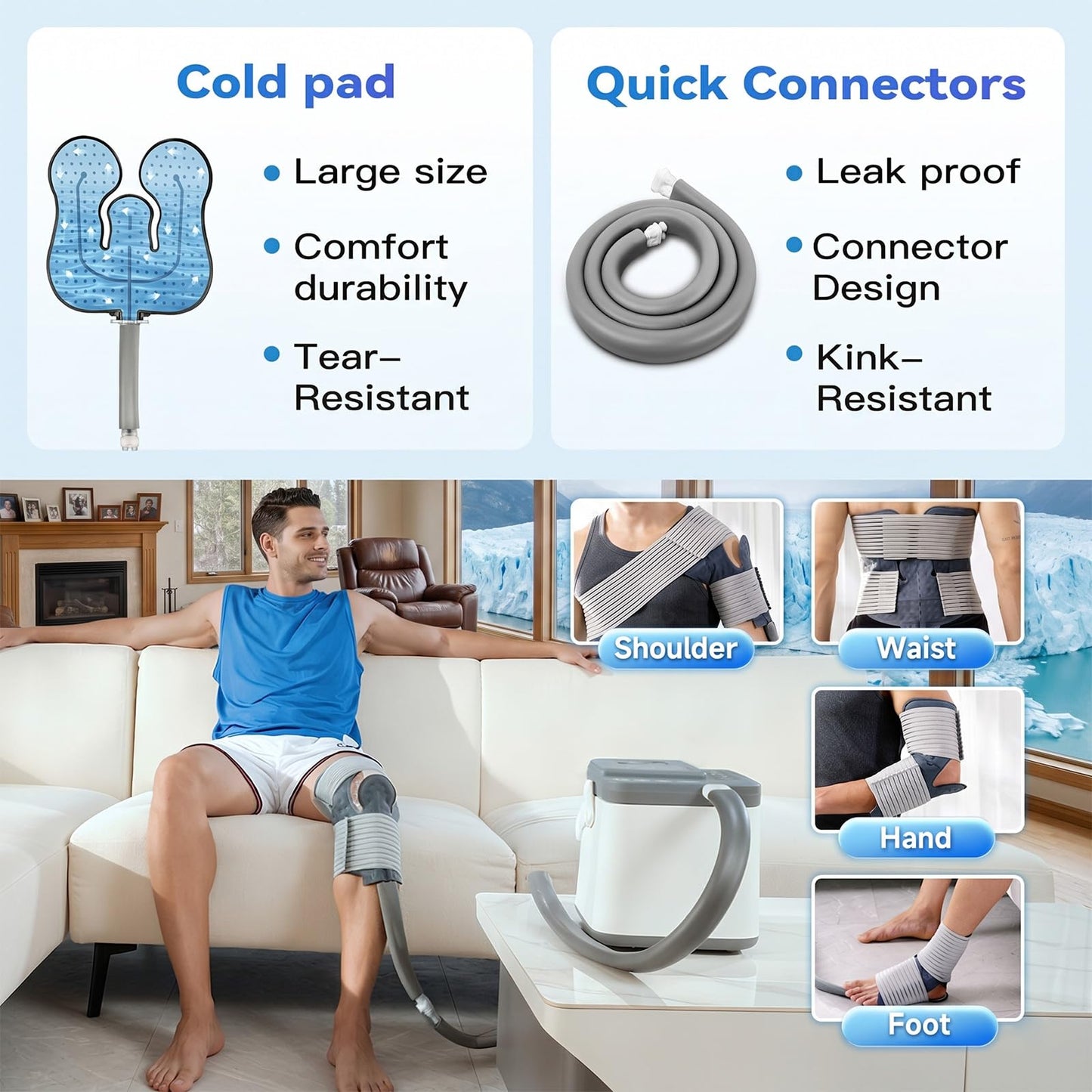WTBFX Cold Therapy Machine, Silent Brushless Pump Knee Ice Machine with Cryotherapy System, Ice Therapy Machine for Knee, Shoulder, Ankle, Leg and Hip