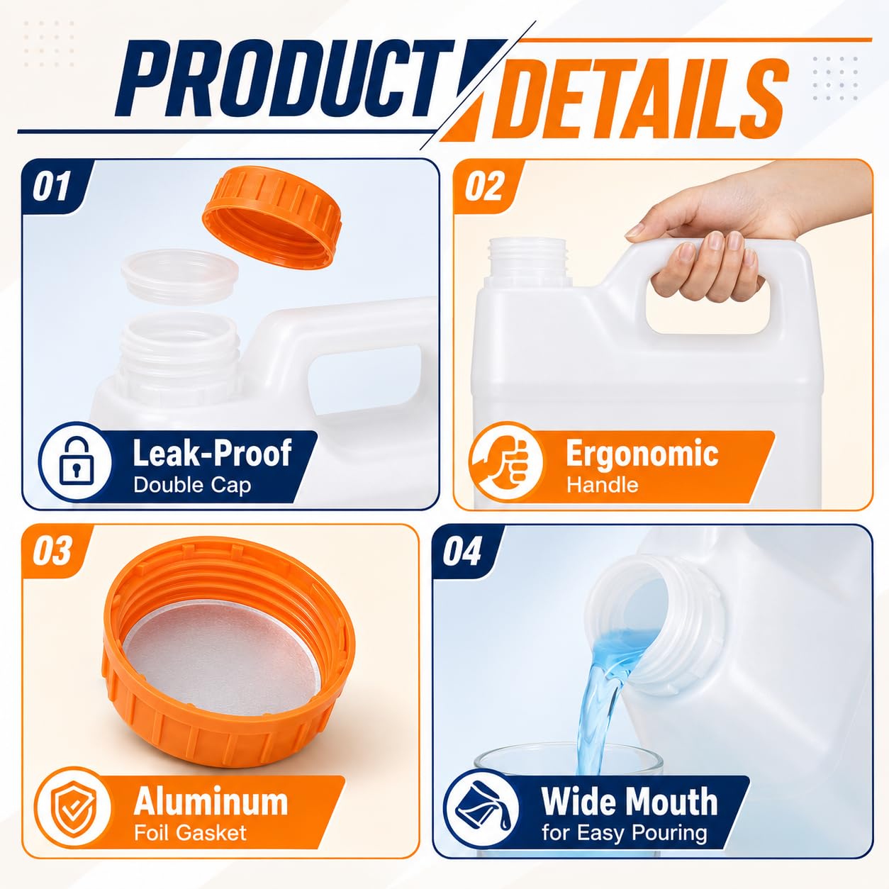 METAPACK 2 Pack 1 Gallon Jug with Pump, HDPE Plastic Laundry Detergent Container, Empty Square Jug for Liquid Soap, Oil, Sauces, Beverage, 4 Labels Included (Translucent)