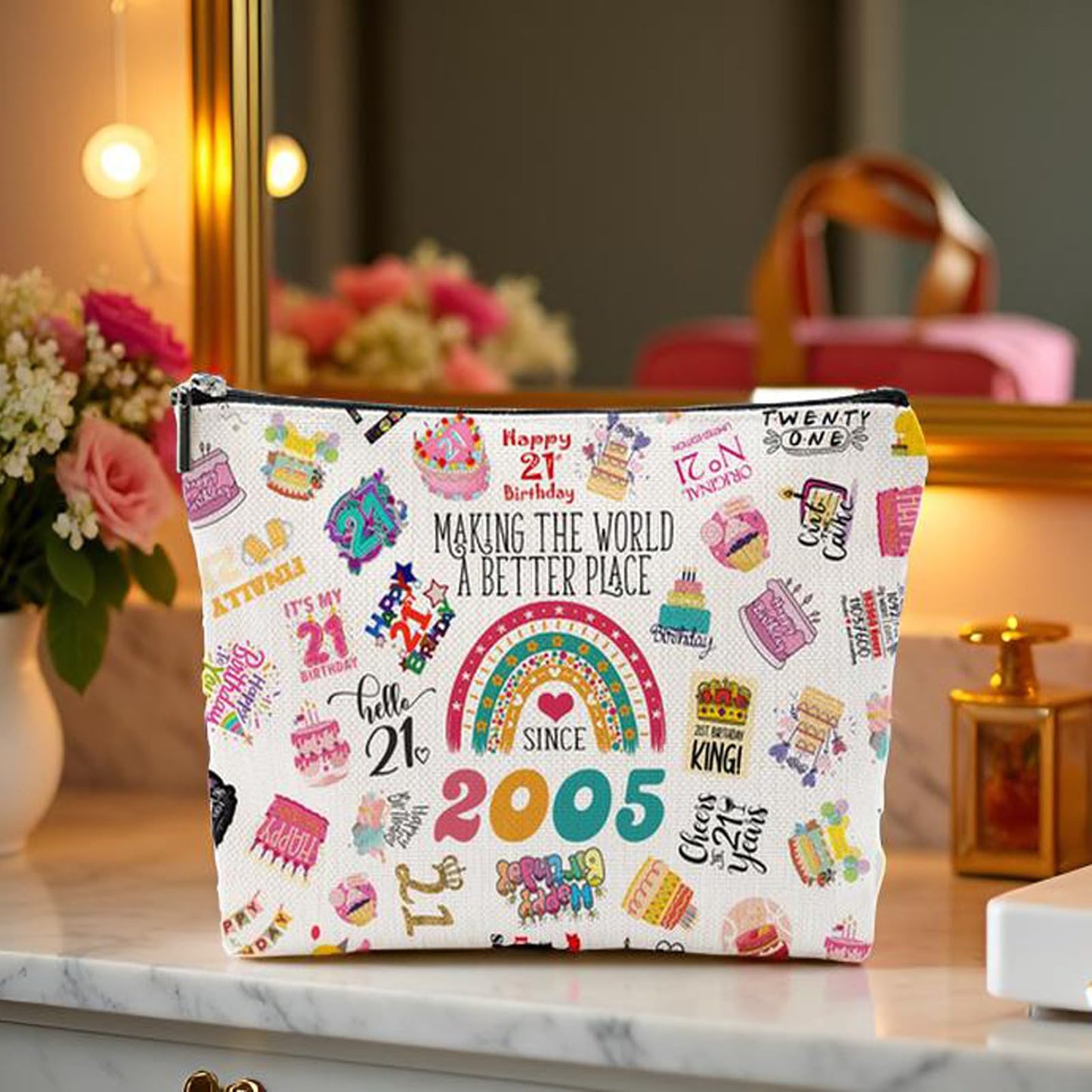 NONETH 21st Birthday Gifts, 21 Year Old Birthday Gifts, Sister, 2005 Birthday Makeup Bag & Travel Toiletry Bag, Unique Happy 21st Birthday Decorations & Party Favors & Gifts for Women
