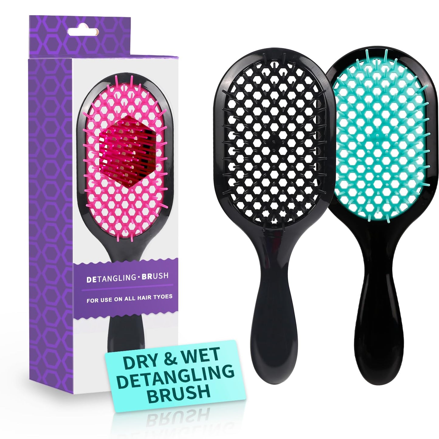 Detangling Brush - Gentle & Effective Hair Detangler for Wet or Dry Hair | Ultra-Light, Ventilated Design (Black)