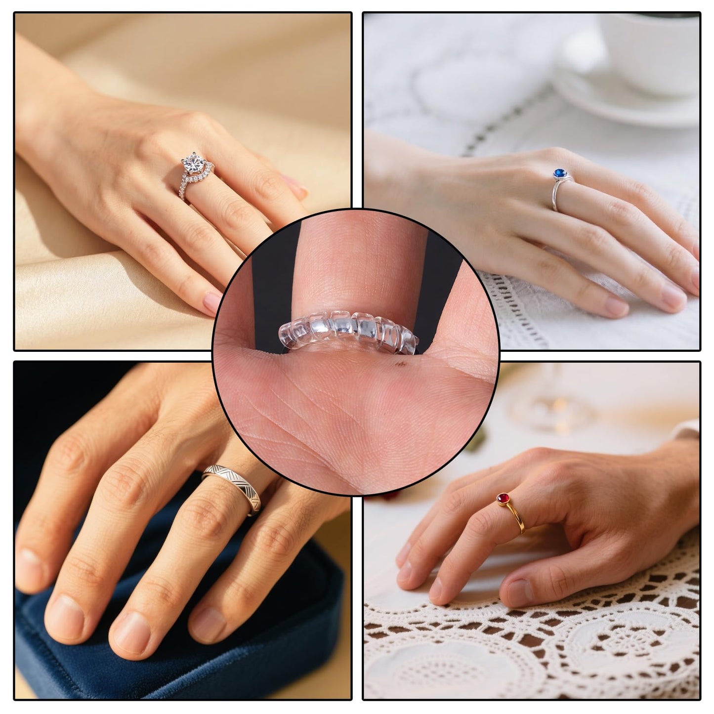 12 PcsRing Size Adjuster for Loose Rings, Invisible Ring Sizer Adjuster for Loose Rings, 4 Sizes Ring Resizer Guards Inserts Tightener Spacer Fitters for Too Big Ringsfor Women Men, Without Resizing