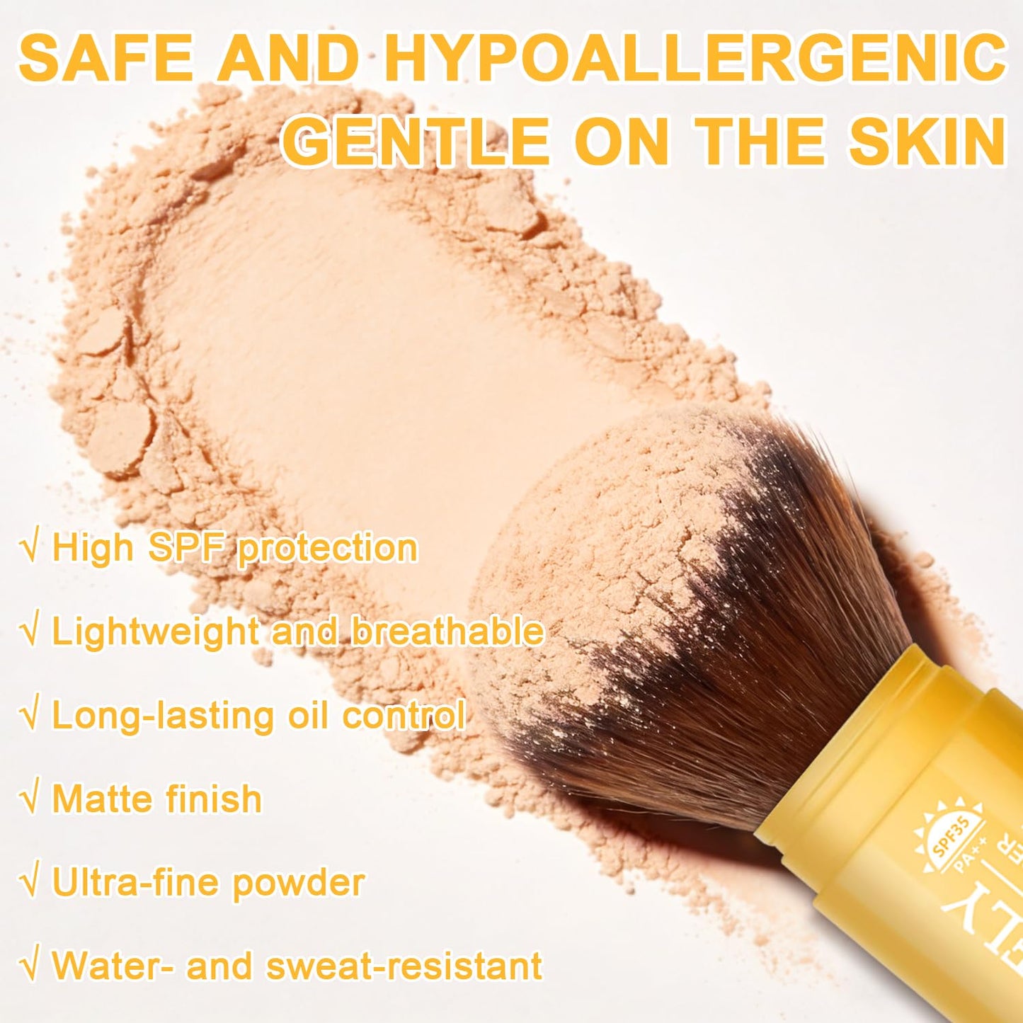 Mineral Sunscreen Setting Powder for Face & Scalp, SPF 35 Translucent Loose Powder, Mineral Brush Powder, Oil Control Natural Matte Finish, Lasting Lightweight Breathable (Medium)