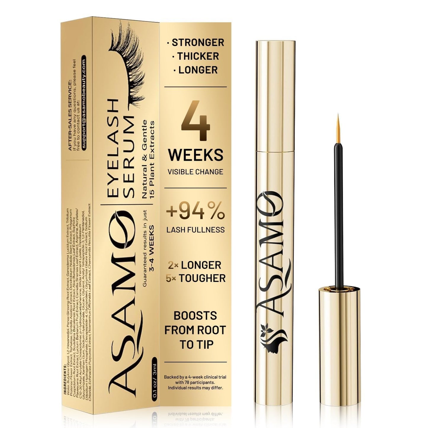 Eyelash Growth Serum - 15 Plant Extracts for Longer, Denser Lashes | Hypoallergenic & Oil-Free Formula