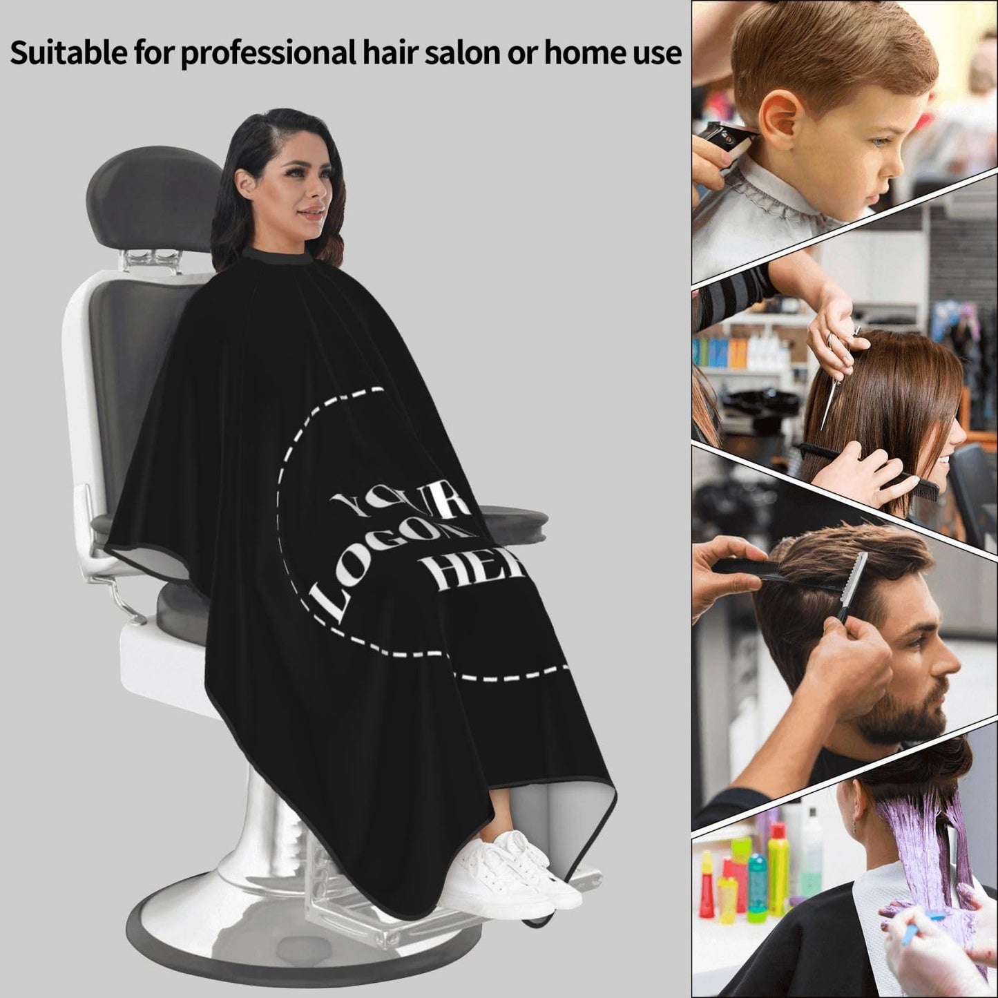Byxhuc 39x47in Customized Hair Cutting Cape with Logo Photo, Personalized Black Barber Cape, Custom Black Cutting Capes for Hairstylist Barbers Designer, Christmas Birthday Gifts for Friend Him Her
