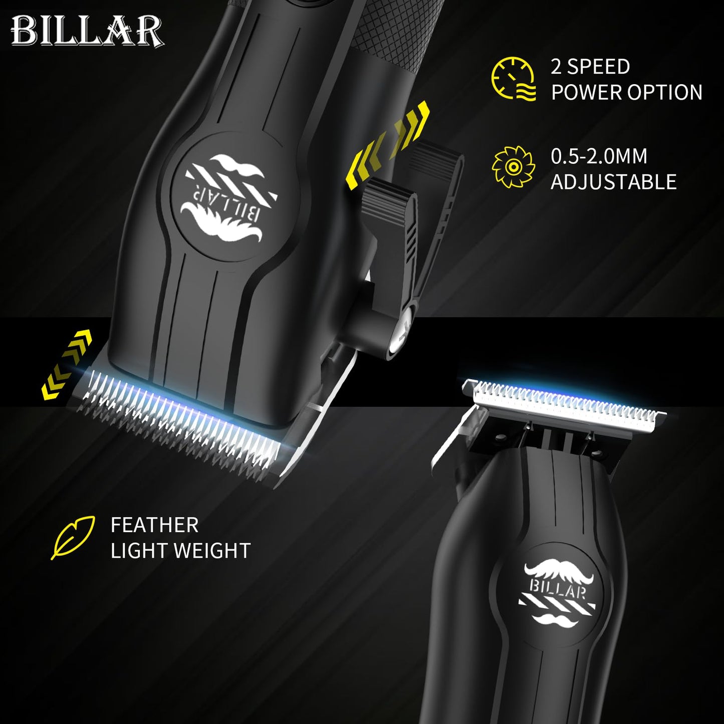 BILLAR® Cordless Barber Kit, Professional Hair Clipper Set with Trimmer and Foil Shaver, Rechargeable Haircut Grooming Tools for Men Barbers, Blackk