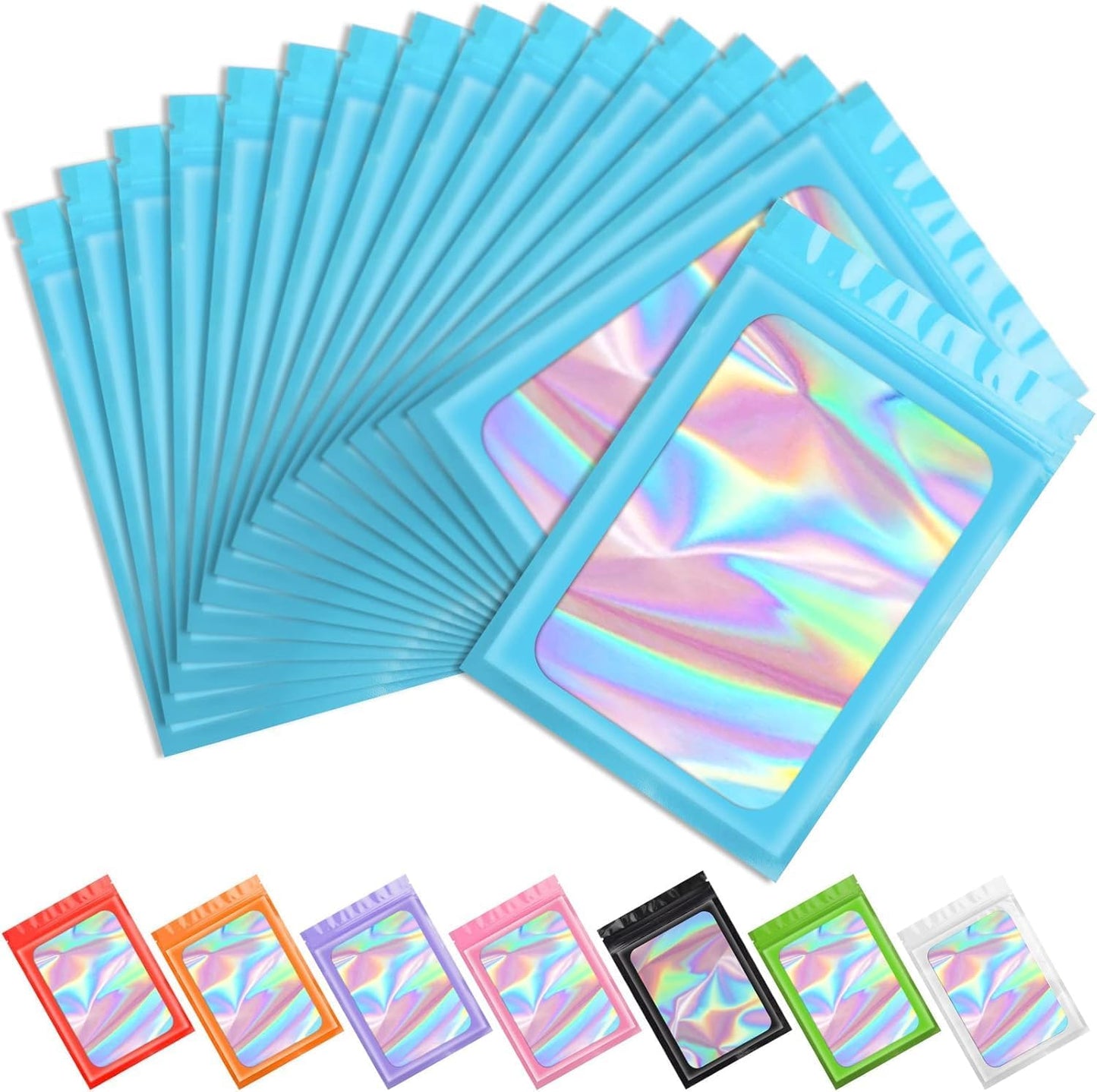Purple Smell Proof Mylar Holographic Bags - 100 Pcs Resealable Odor Proof Foil Pouches for Food Storage | 2.4x3.9 In
