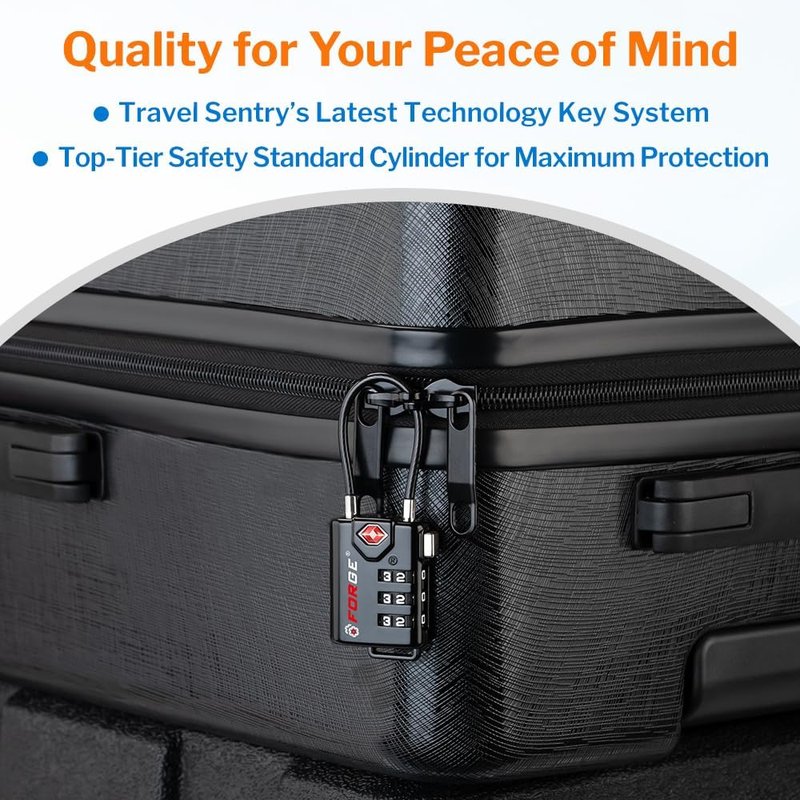 TSA Approved Cable Luggage Locks - Re-settable Combination Alloy Body | 2 Pack, Black