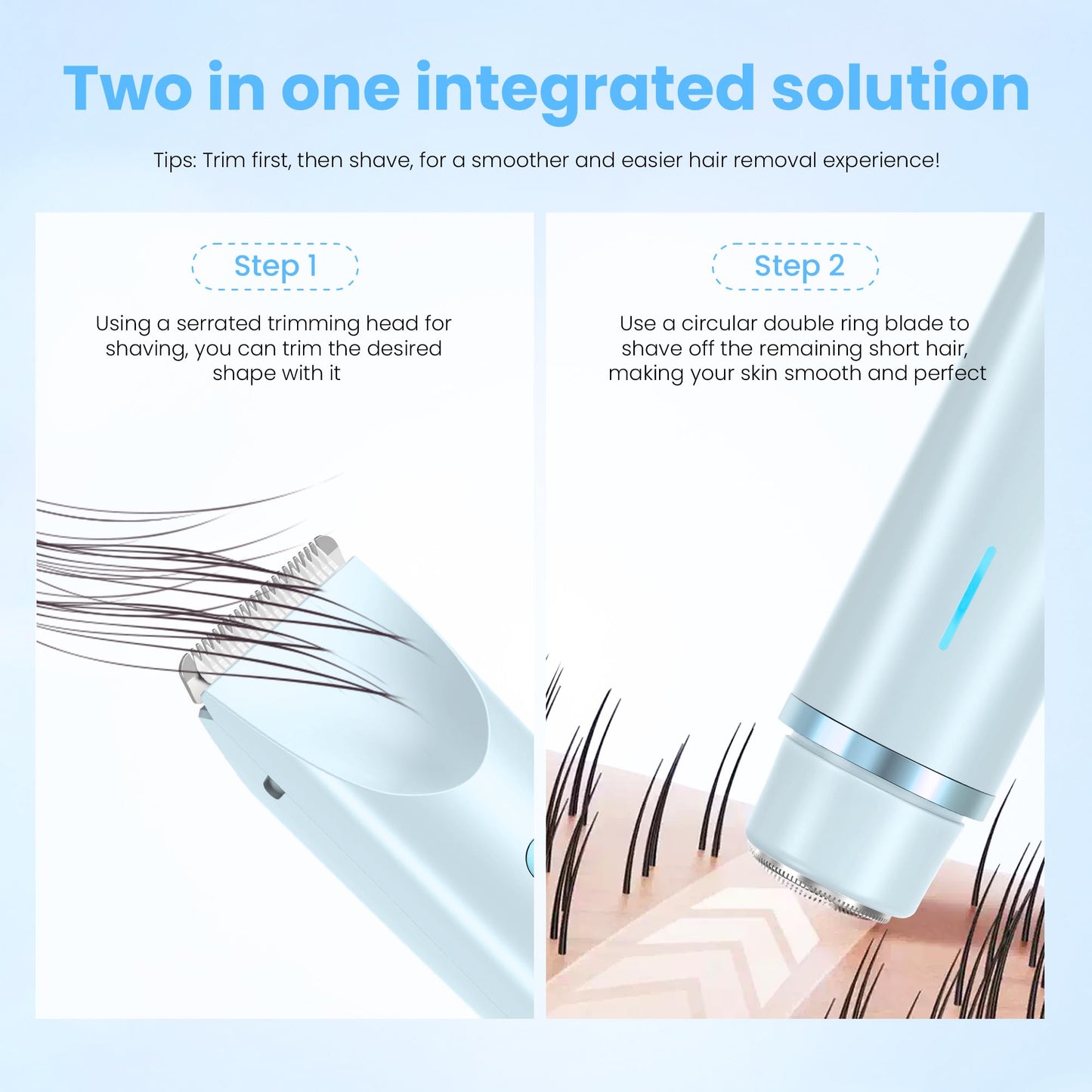 YZDJQX Bikini Trimmer for Women-2 in 1 Dual Head Electric Razors,IPX7 Waterproof Bikini Electric Shaver,Dry & Wet Use Painless Bikini Shaver,Pubic Hair Trimmer for Private Area & Body Hair,Blue
