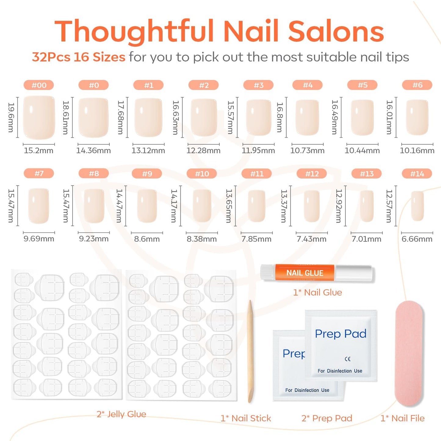 Press On Nails - White Short Square Fake Nails Kit | Reusable 32 Pcs with Glue & Mini File, Perfect Gift for Women & Girls