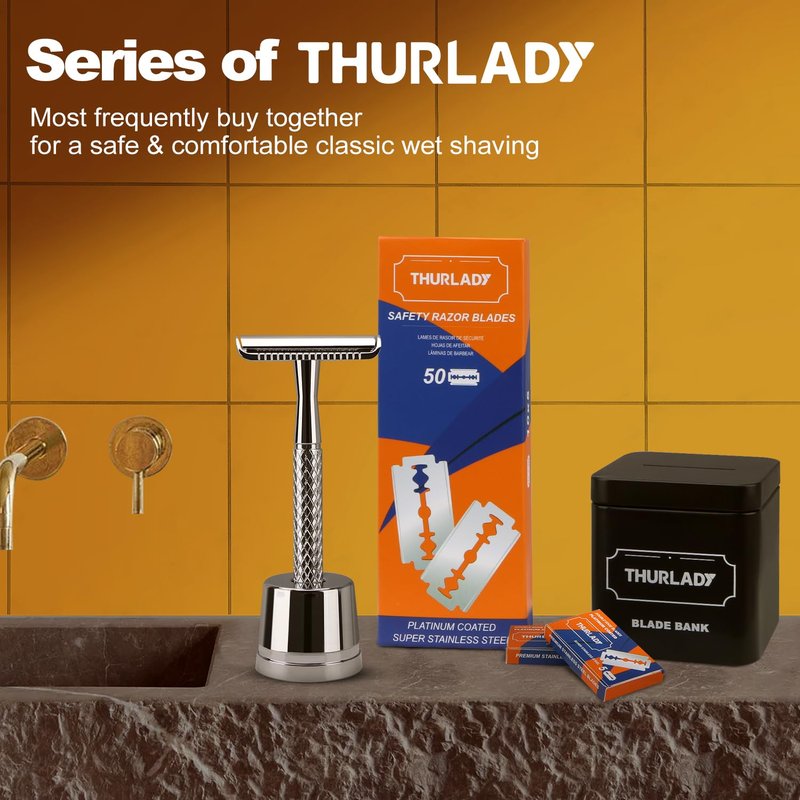 THURLADY Safety Razor Stand, Safety Razor Holder (Bright Silver)