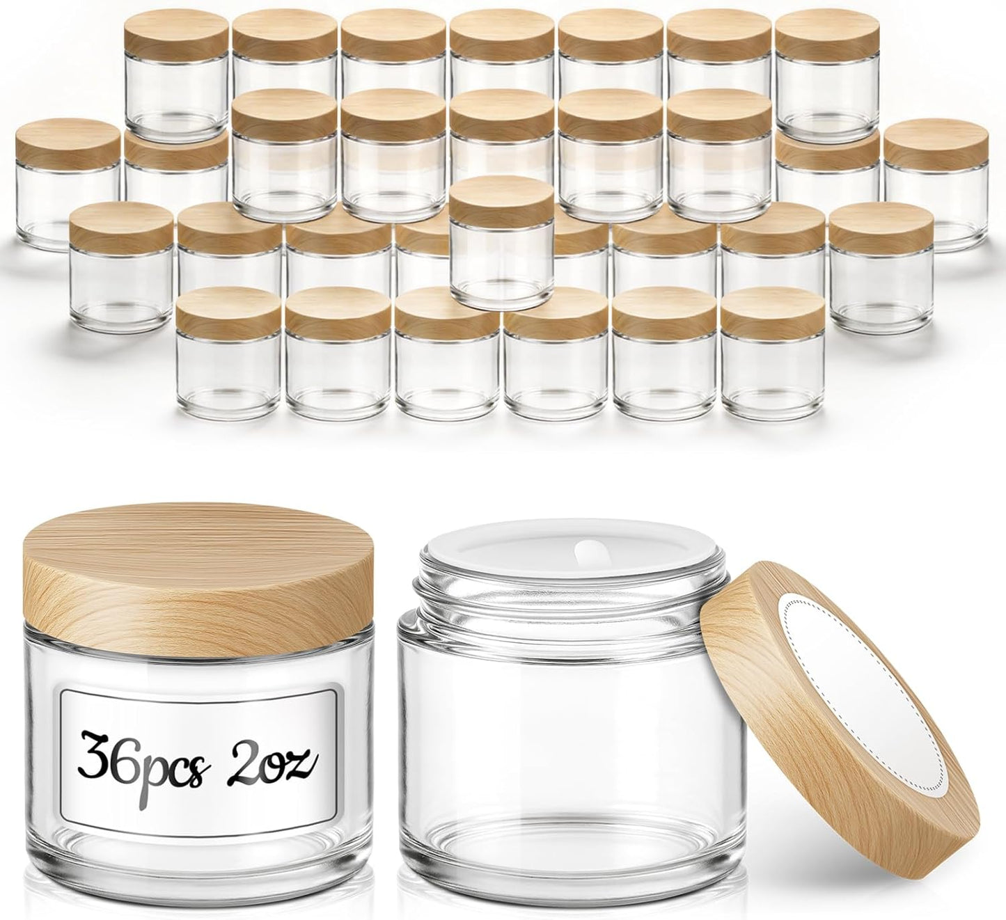 Amber Glass Jars - 2 oz Leakproof Containers with Black Lids | 36 Pack for Lotions, Powders & Candle Making