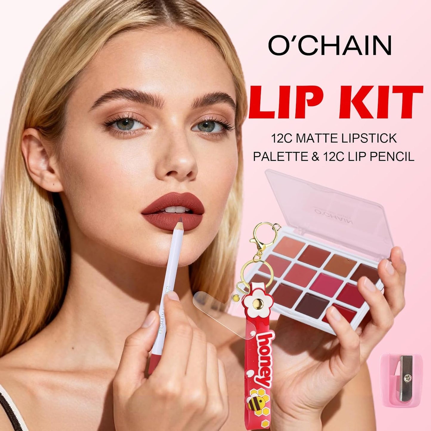 O'CHAIN Matte Lipstick Palette - 12 Colors & Lip Liners | Long-Lasting Waterproof Velvet Set for Women