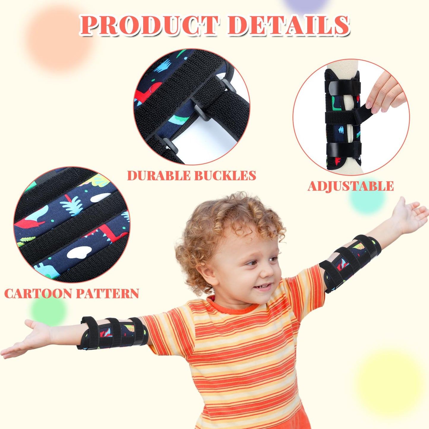 Threlaco 2 Pack Thumb Sucking Stop for Kids Toddlers Nail Biting Treatment Finger Sucking Deterrent Guard Prevention Anti Nose Picking Pediatric Elbow Immobilizer for Boys Girls 2-6 Years(Dinosaur)