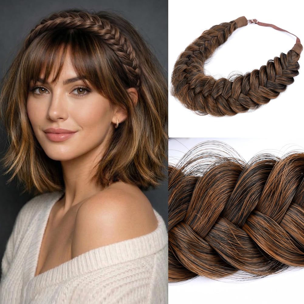 Messy Wide 2-Strand Synthetic Hair Braided Headband - Chocolate Toast | Stylish Hairpiece for Women & Girls