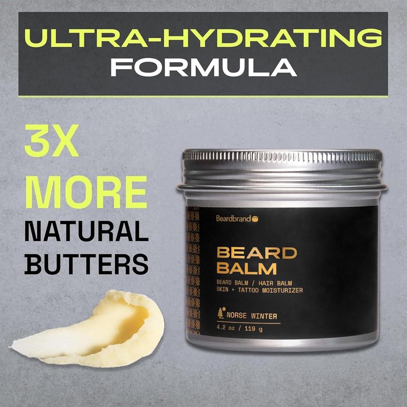 Beard Balm for Men - Travel Pack - Supports Thicker Beard, Norse Winter Scent, Natural Ingredients Butter Reduces Dryness & Enhances Look - 4.2 oz