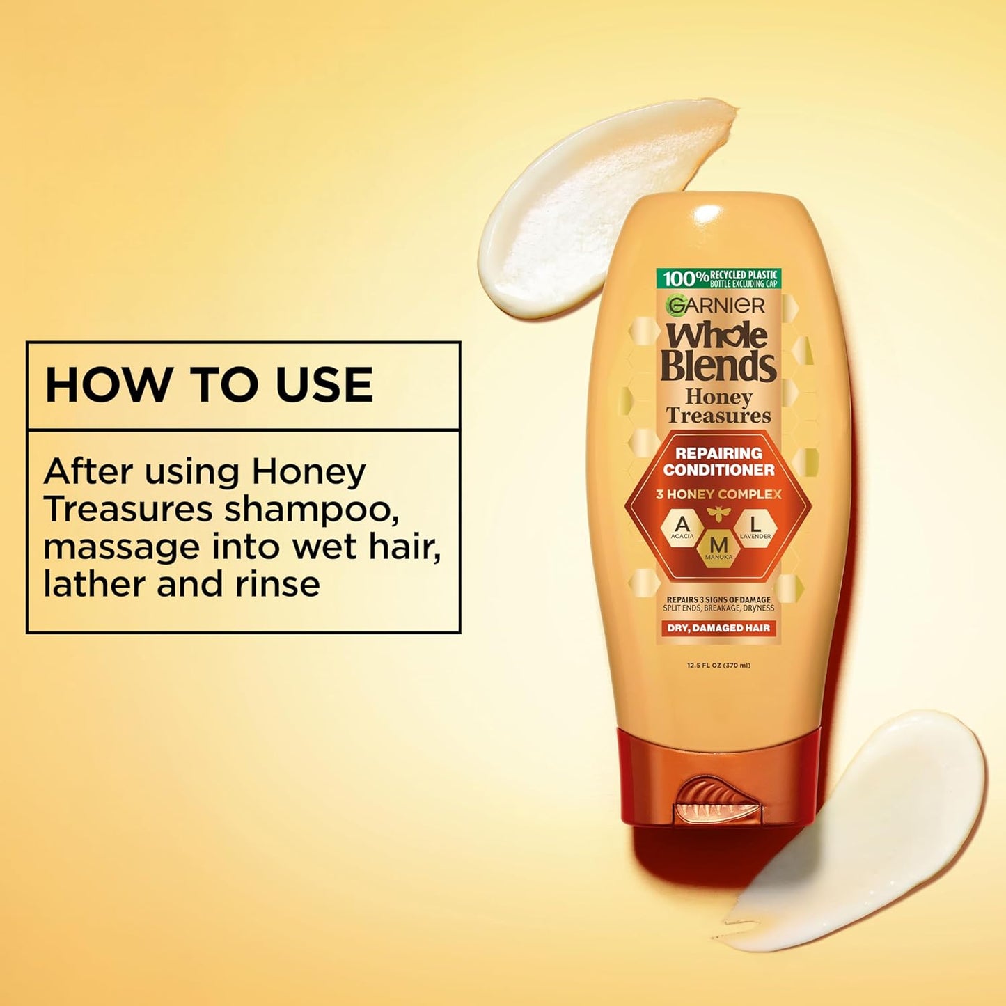 Garnier Whole Blends Honey Treasures Repairing Conditioner - Nourishing Formula for Dry, Damaged Hair | 22 Fl Oz, 2 Count