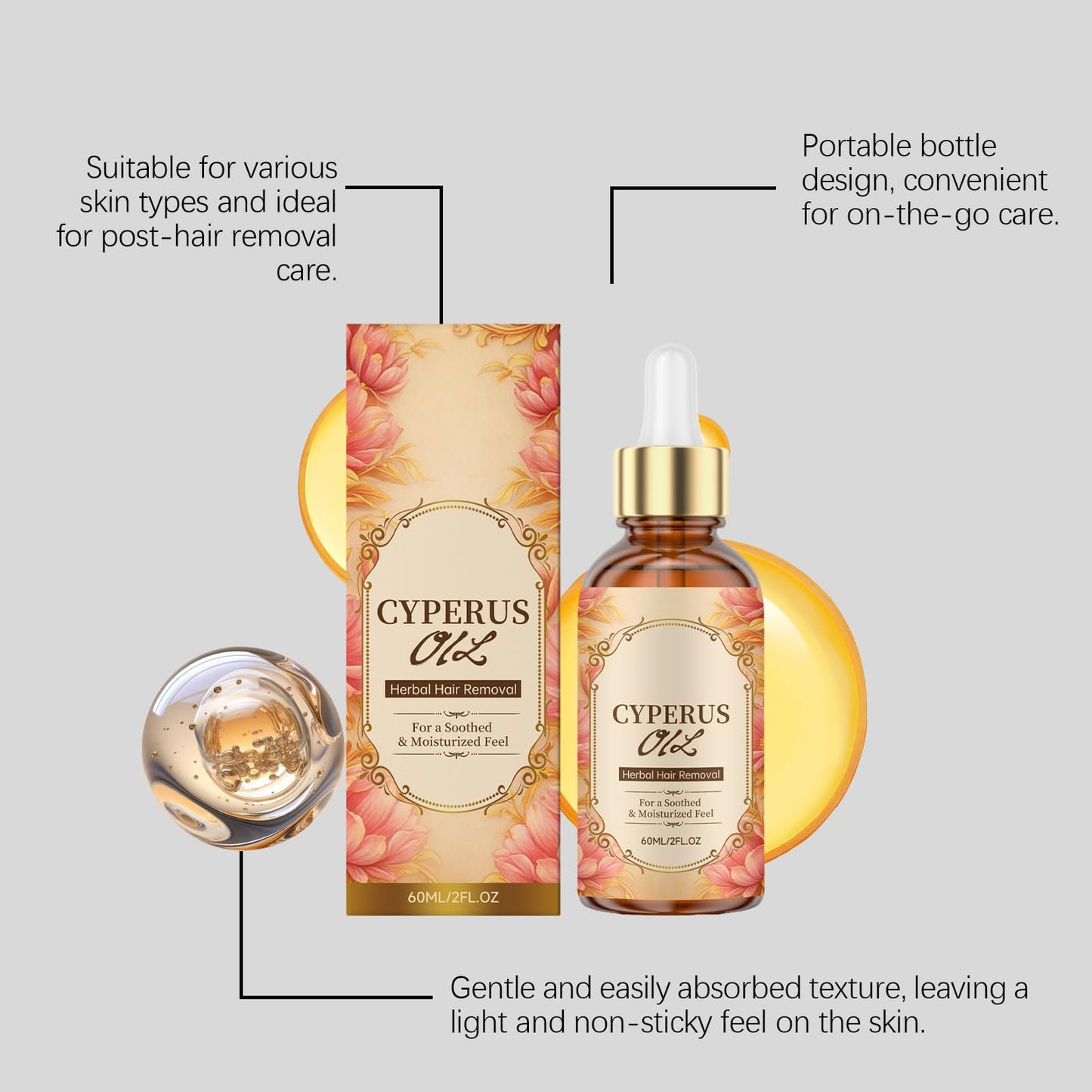 Deuiosna 2pcs Renovia Cyperus Rotundus Oil, Cyperus Rotundus Oil For Hair Removal, Moisturizes and Soothes, Smooths Skin, Suitable for All Skin Types.