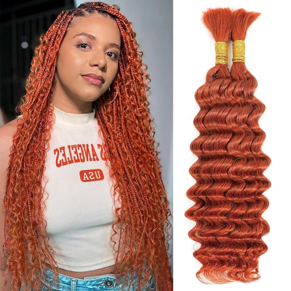 DiexrLamx Braiding Hair Deep Wave Water Bulk 20 20 Inch 100g Color 350 Curly Hair for Boho Braids 2 Bundles No Weft Deep Curly Braiding,Ginger