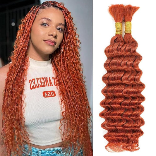 DiexrLamx Braiding Hair Deep Wave Water Bulk 20 20 Inch 100g Color 350 Curly Hair for Boho Braids 2 Bundles No Weft Deep Curly Braiding,Ginger