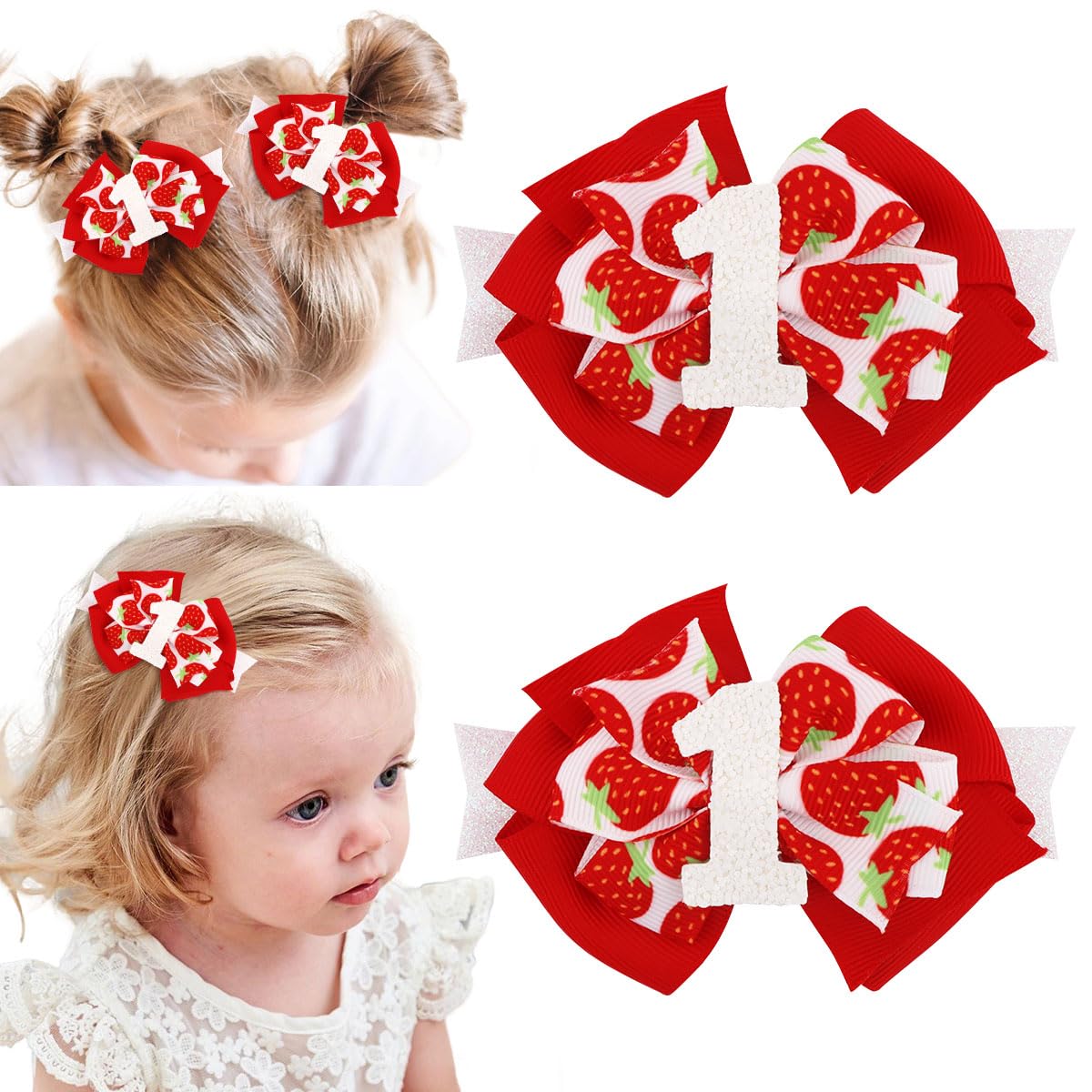 Srotmirw Strawberry Hair Bow Clips 1st Birthday Berry First Birthday Decor Berry Sweet One Birthday Party Decorations Strawberry Hair Accessories