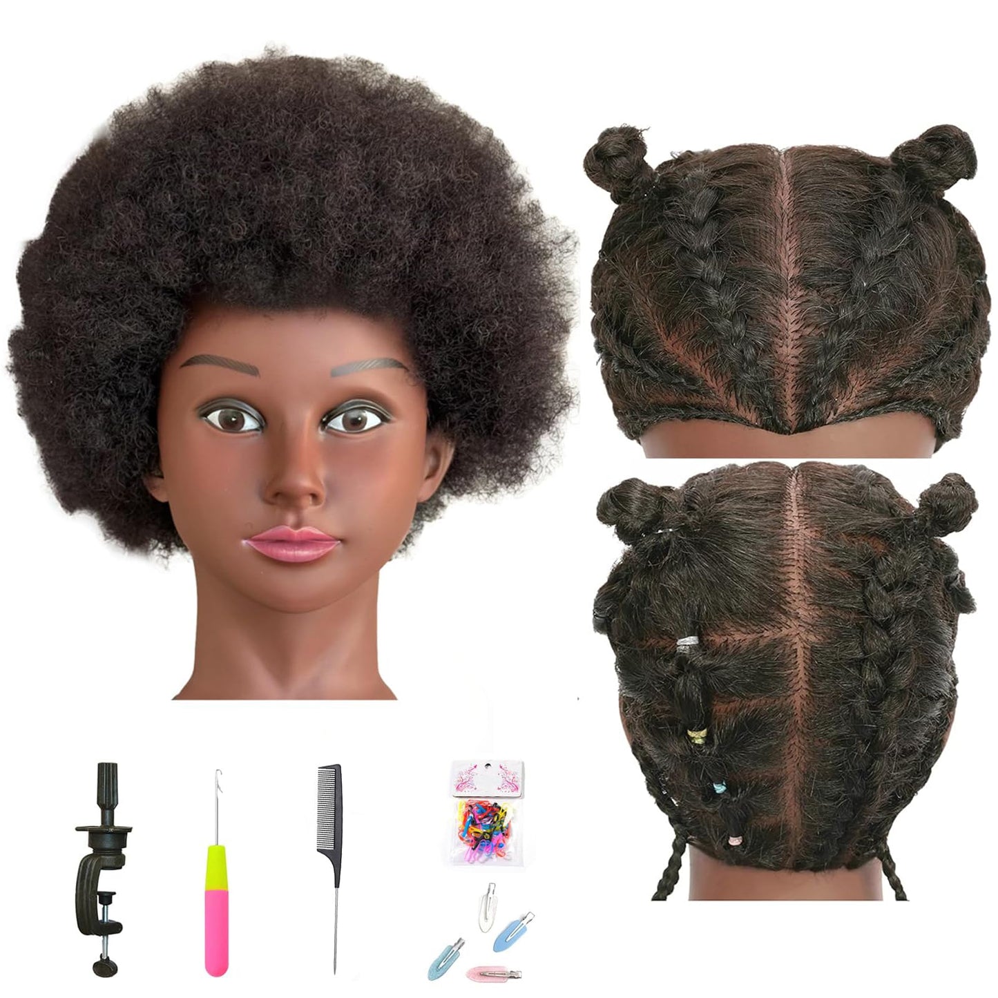Sakalaka 10″ Afro Kinky Hair Mannequin Head with Stand for Braiding Hair Training 100% Human Hair Mannequin Head Cosmetology Doll Head for Styling Cutting & Twist Sets