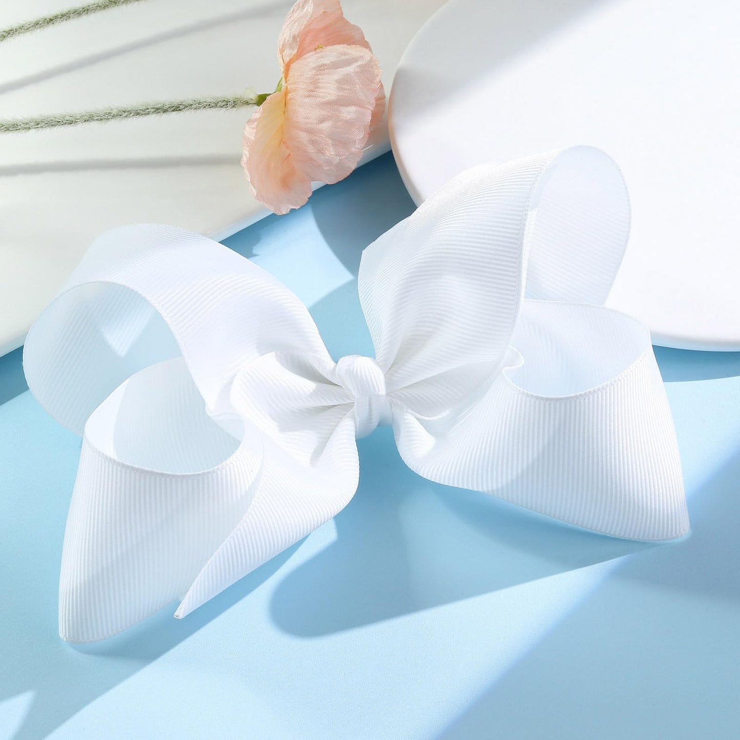 2PCS Oaoleer Layered Grosgrain Ribbon Alligator Hair Clips, White 6-inch Barrettes for Girls, Infants, Toddlers, Kids, and Teens