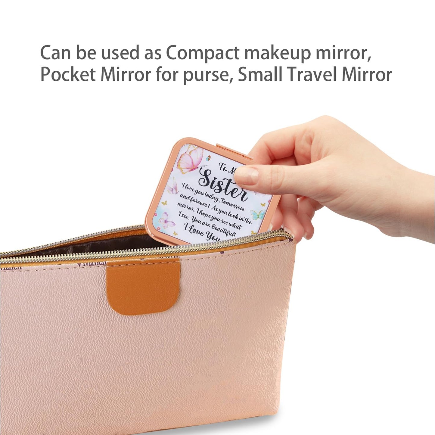 PDOZV Pocket Mirror for Women, Rosegold Square 2.8”×2.8” Metal Frame DropRubber Style Double Sided Mini Magnifying 1X/2X Mirror for Purse Can be Used as Gifts for Woman (RGSr03)