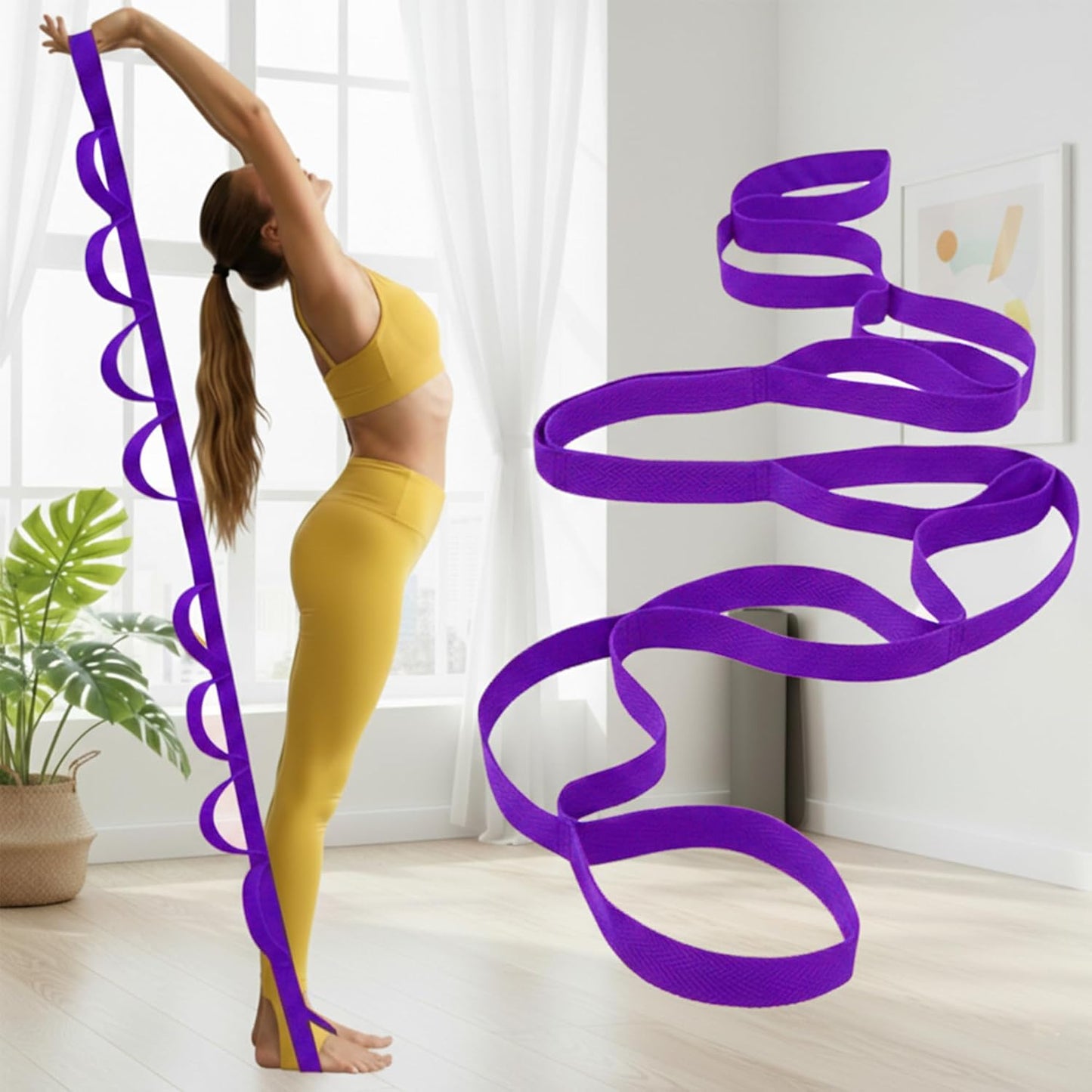 Yoga Stretch Strap - Non-Elastic Stretch Band with 10 Loops for Flexibility Training | Ideal for Home Workouts and Pilates
