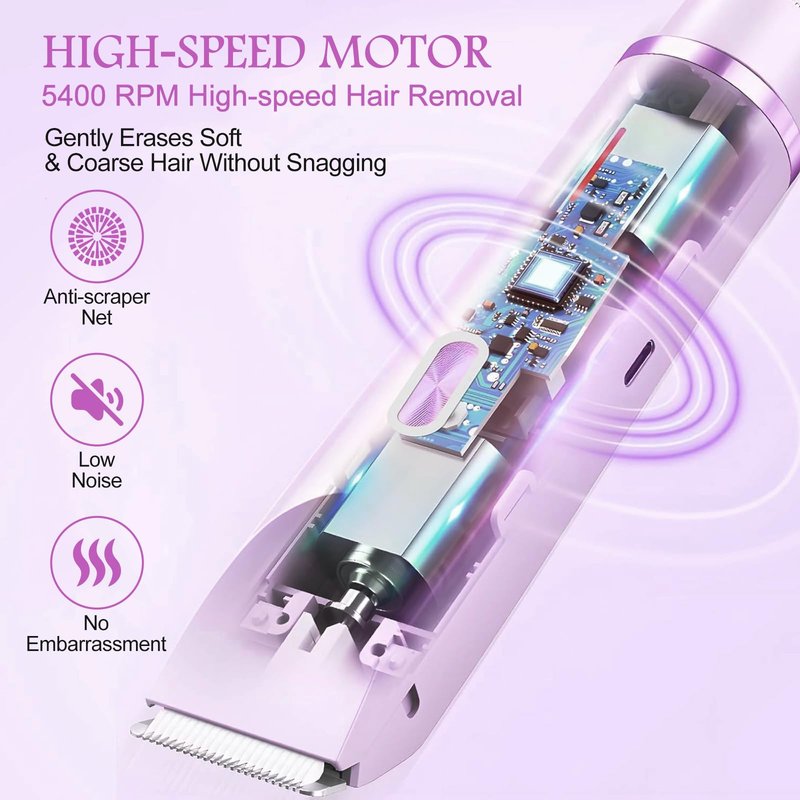 Bikini Trimmer for Women, 2 in 1 Electric Razors for Women, Rechargeable Cordless & Painless Hair Removal, Ultra Low Silent, Easy Cleaning, IPX7 Waterproof Bikini Shaver for Sensitive Skin (Purple)