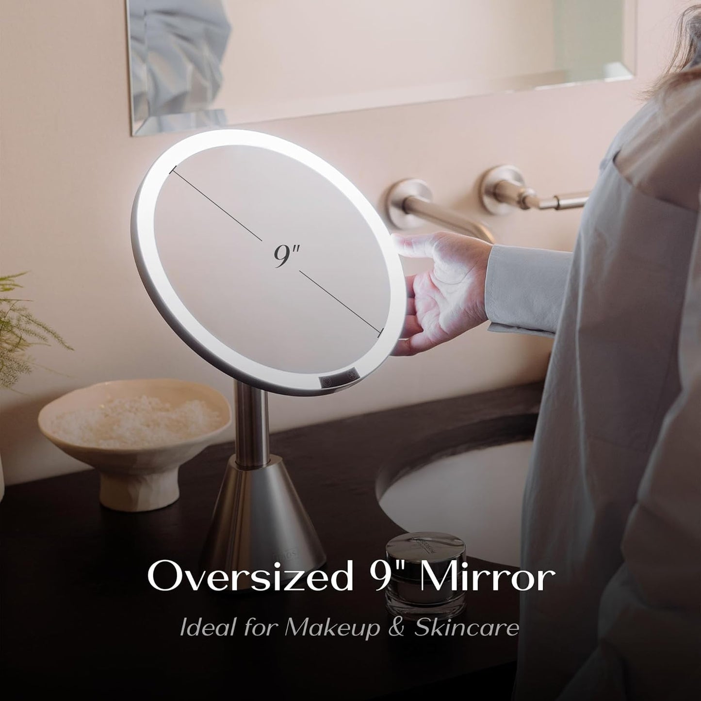 Ilios 9" Lighted Makeup Mirror - 5X Magnification, Rechargeable LED | Adjustable Lighting 3200K–6500K, Silver