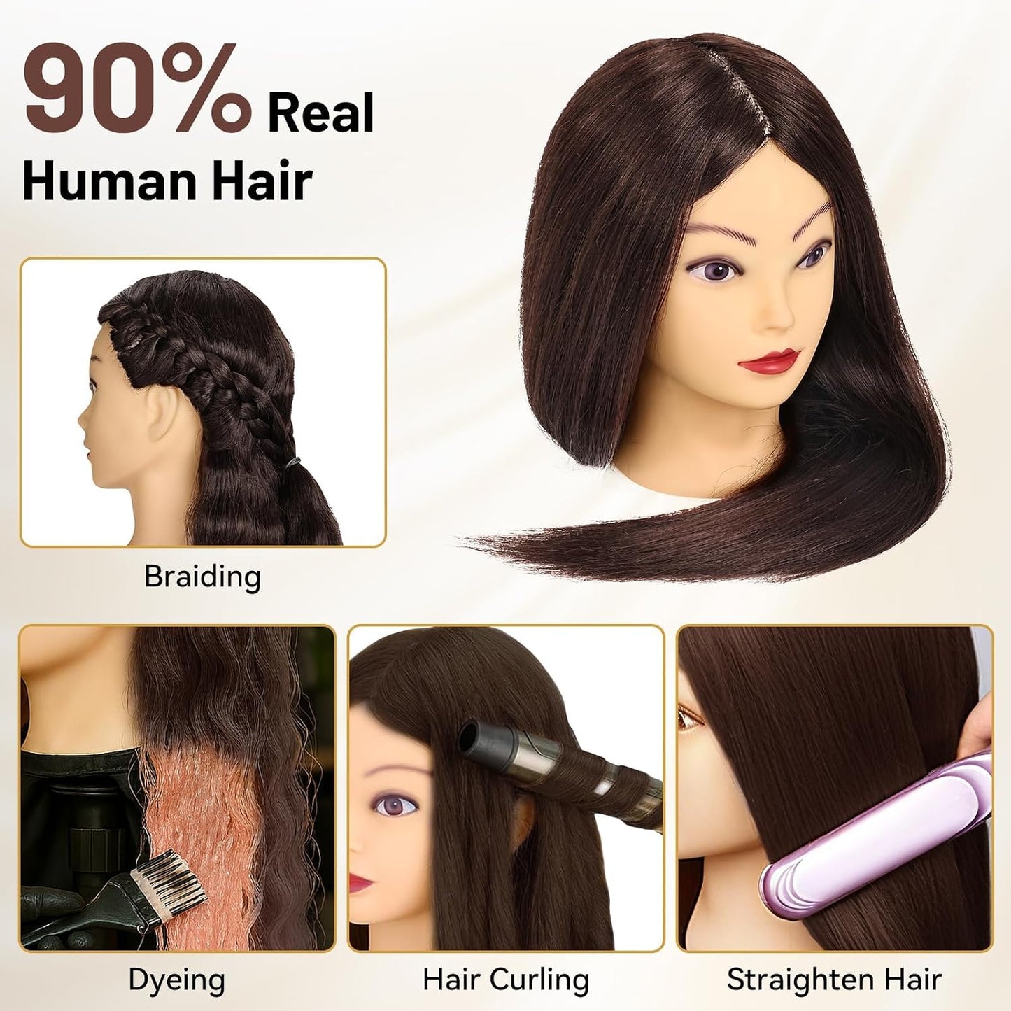 Mannequin Head - 23 Inch Human Hair Styling Doll | Cosmetology Practice & Training Head with Tripod Stand