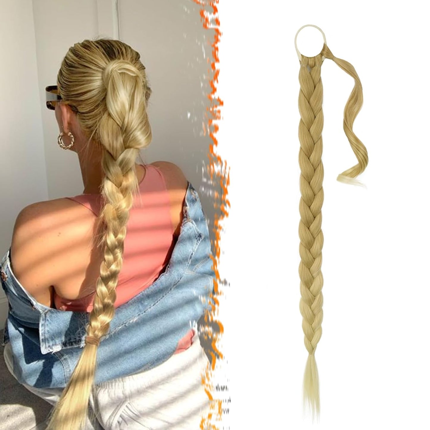 30 Inch Long Braided Ponytail Extension - Copper Red Wrap Around Hairpiece | Synthetic Hair for Women