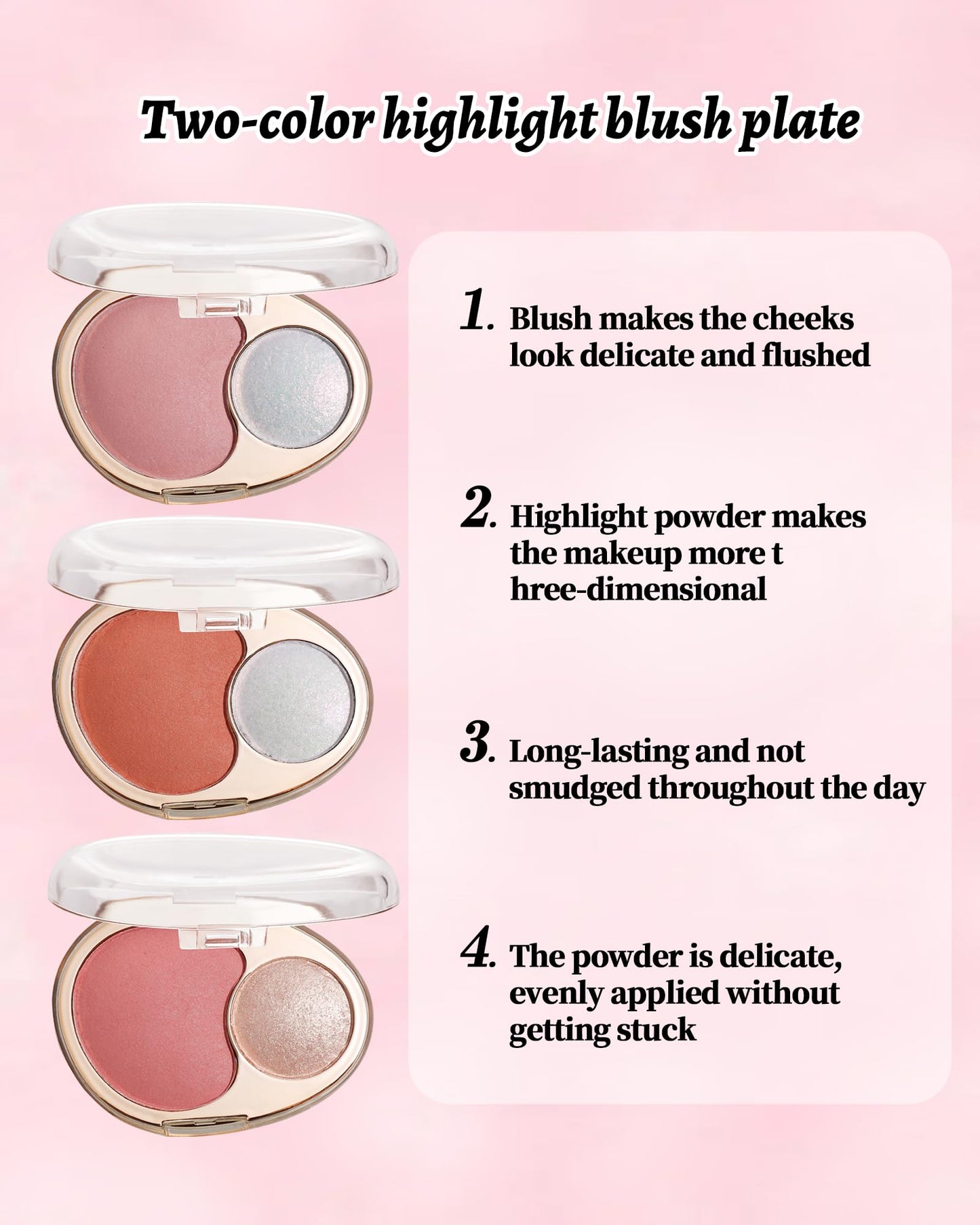 Blush and Highlighter Palette,2 in 1 Orange Blusher Pearl Shimmer Highlighter,Matte Blusher and Bronzer for Face Cheeks,Longlasting Waterproof Facial Makeup Set with Brush,Makeup Gift for Women-03