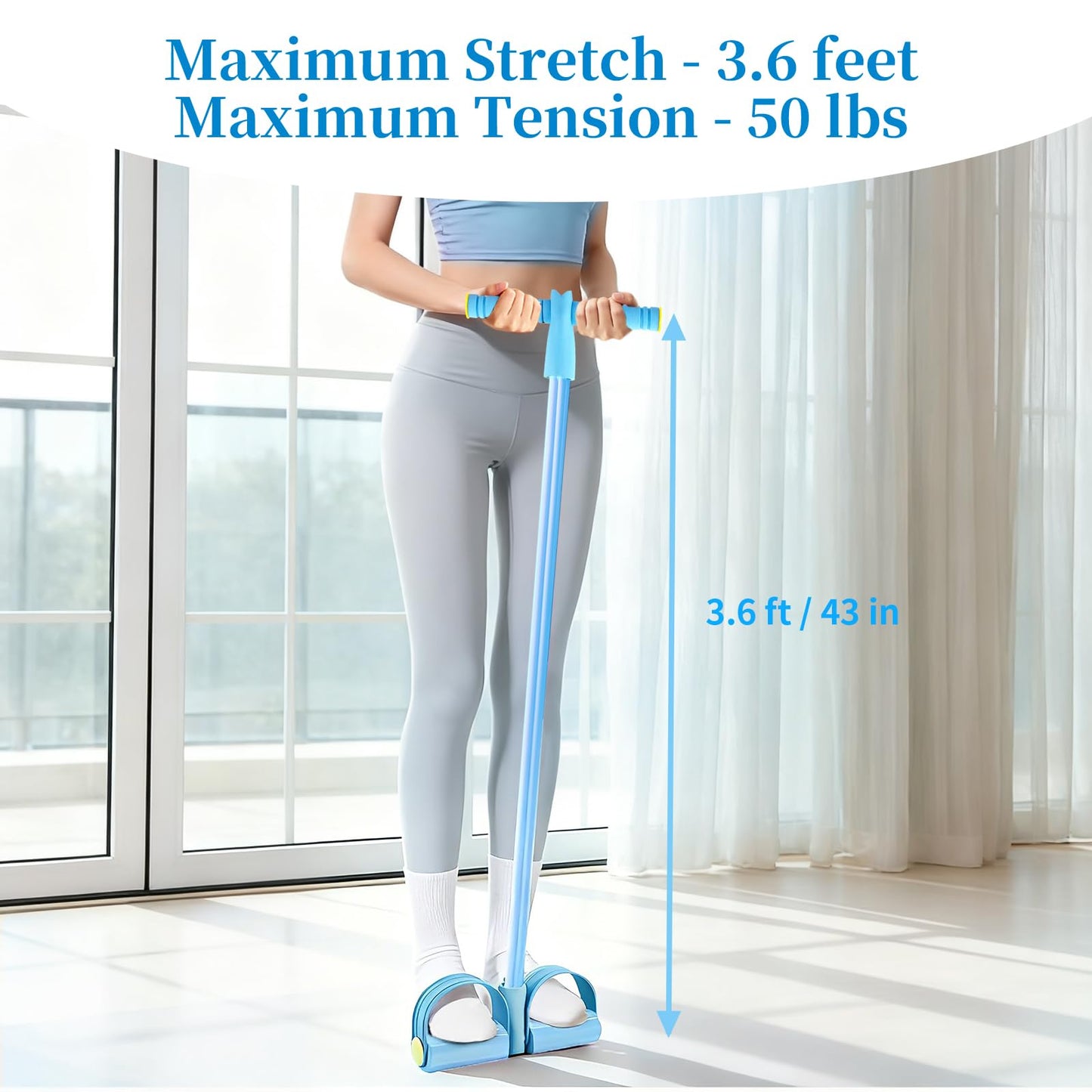 Pedal Resistance Bands with Handles, Upgrade 6-Tubes Elastic Bands for Exercise, Natural Rubber Foot Pedal Resistance Bands, Multifunction Fitness Bands for Abdomen, Waist, Arm, Leg, Pilates (Blue)