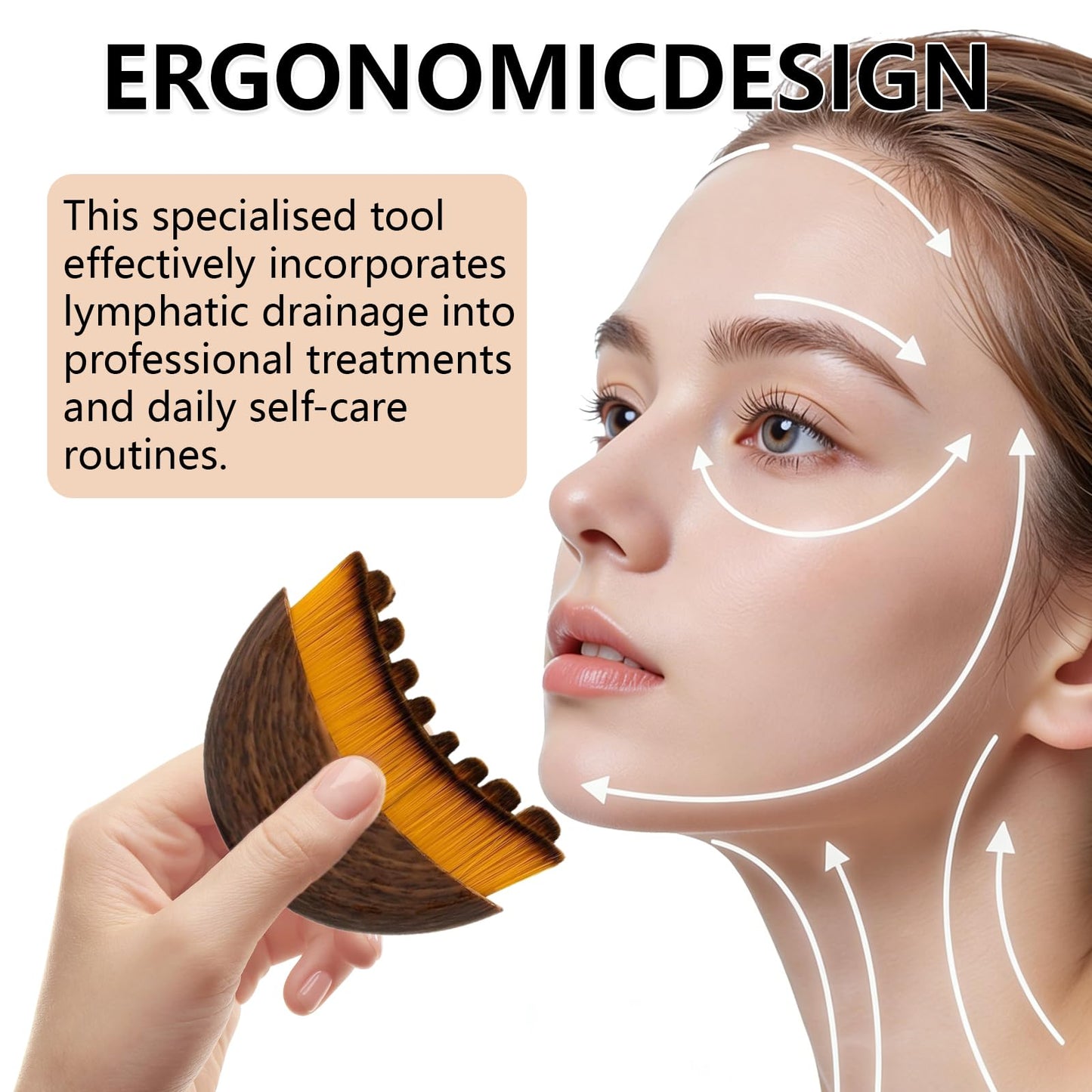 Lymphatic Contour Face Brush, Manual Facial Sculpting & Lymphatic Drainage Massager, Ergonomic Hypoallergenic Soft Bristles Brush for Anti-Puffiness, Detox & Lift, Improves Skin Glow & Absorption