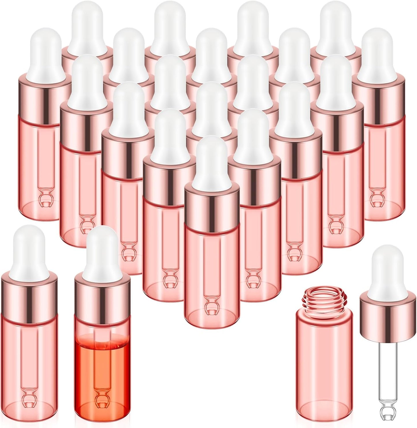 Mini Glass Oil Dropper Bottles - 100 Pcs 1 ml Clear Essential Sample Containers | Travel-Friendly Perfume Vials with Caps