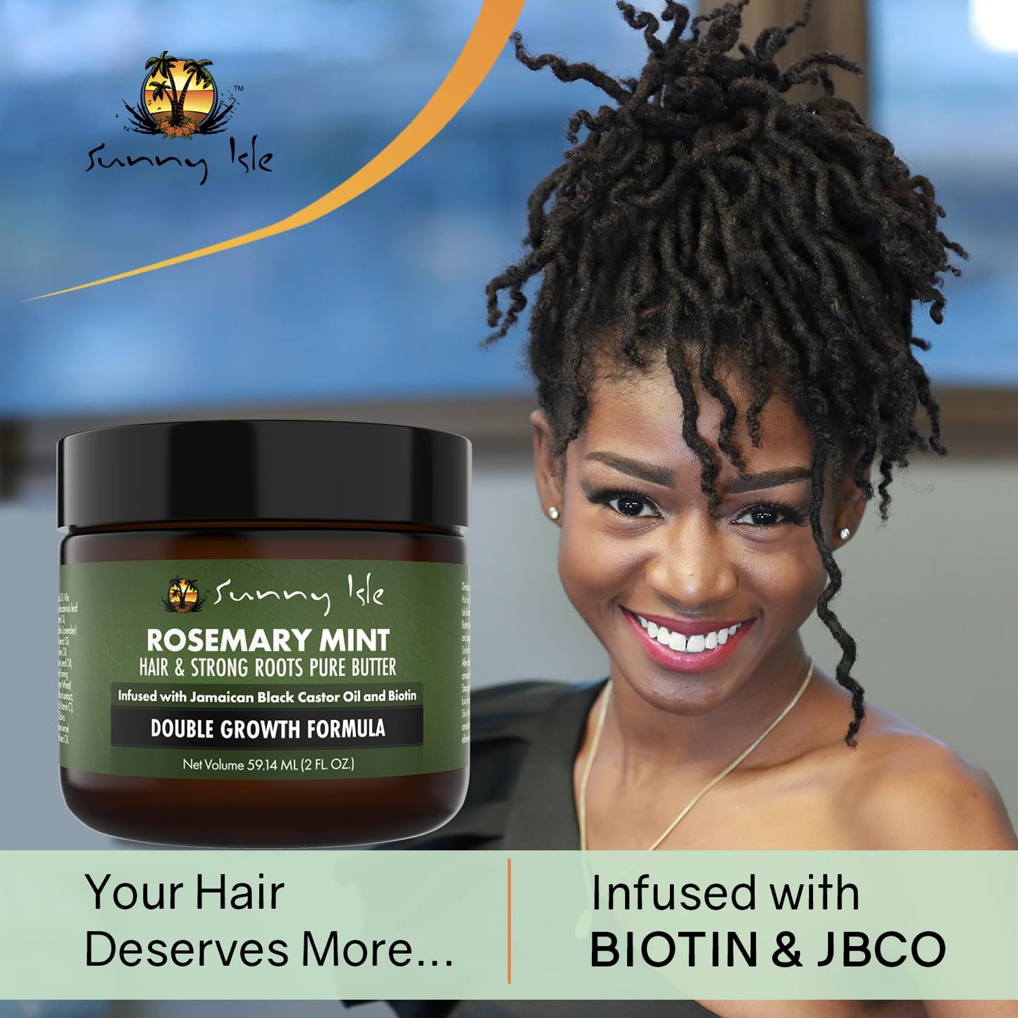 Sunny Isle Rosemary Mint Hair & Strong Roots Butter 2oz - Biotin, Jamaican Black Castor Oil