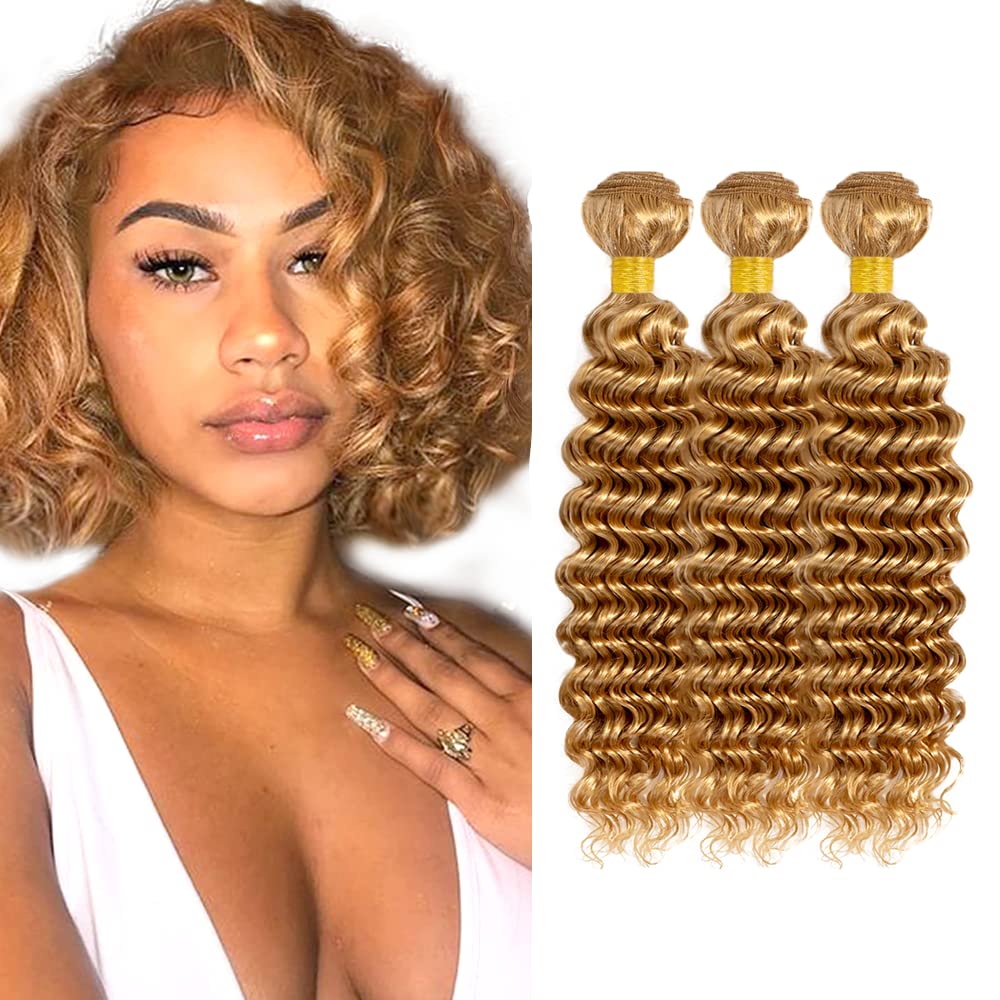 Blonde Bundles Human Hair Honey Blonde Deep Wave Bundles 12 14 16 inch #27 Deep Wave Bundle 300g