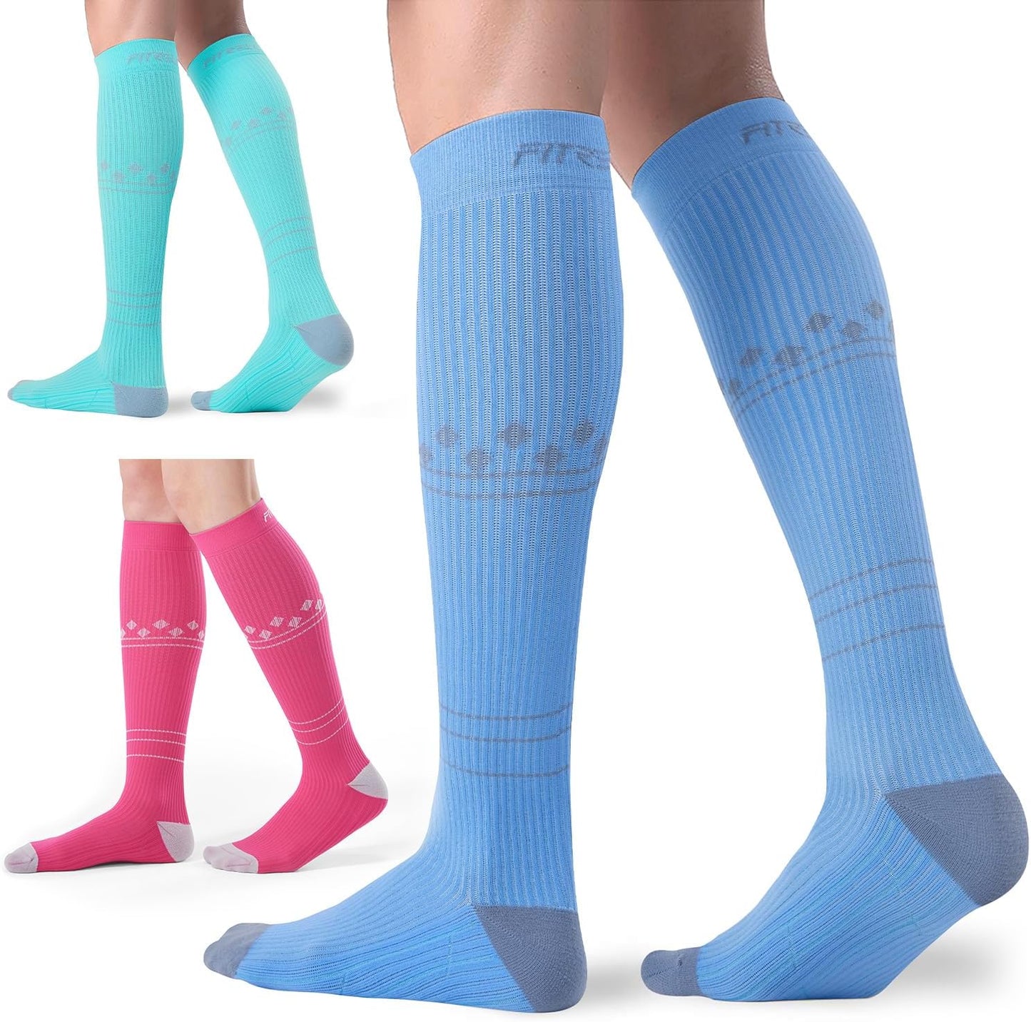 FITRELL Compression Socks for Men & Women - 20-30mmHg Circulation Support | 3 Pairs
