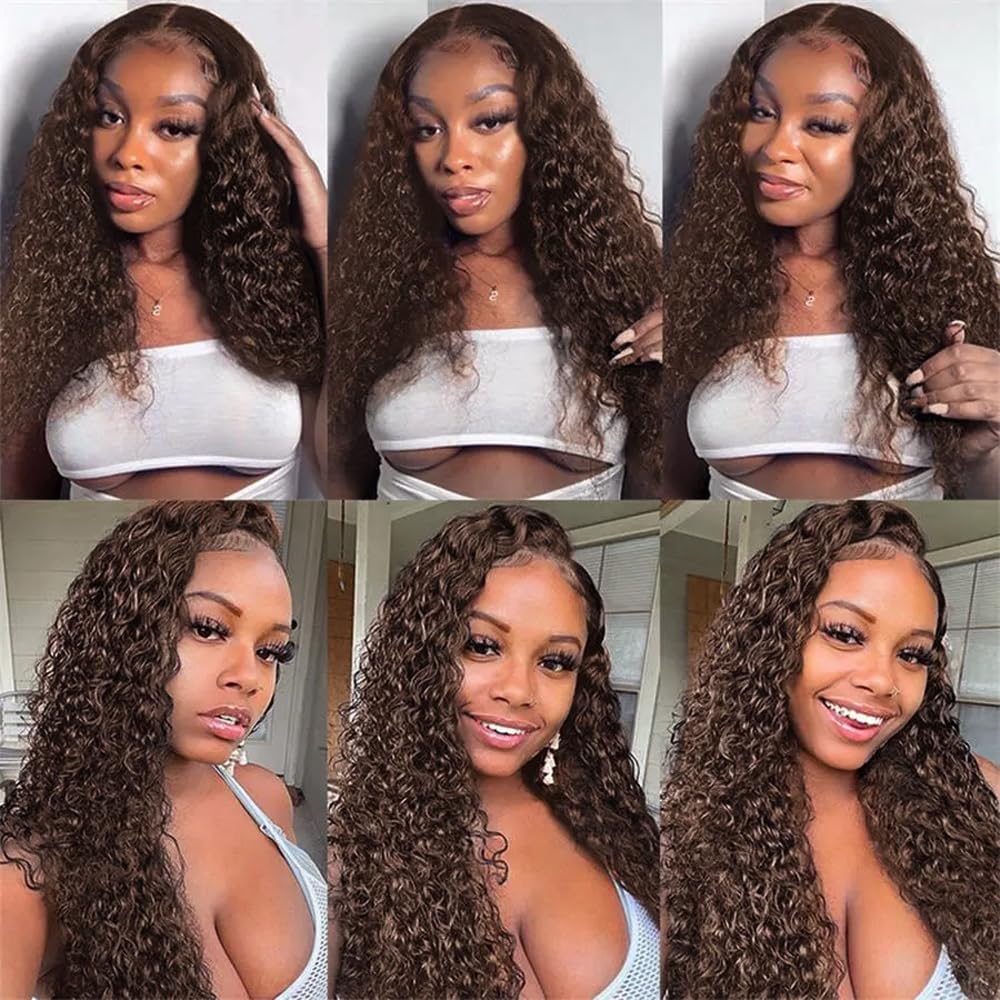 26 28 30 inch #4 Bundles Human Hair Brown Deep Wave Bundles Brown Bundle Human Hair #4 Wet and Wavy Bundle