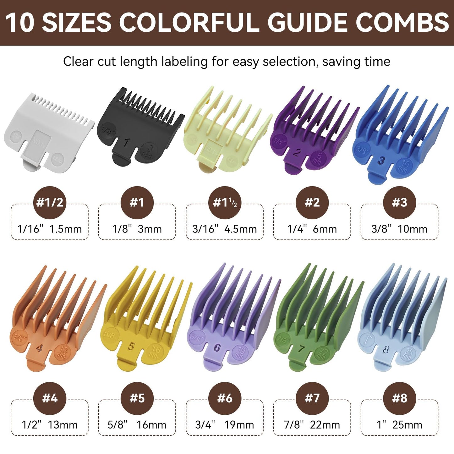 Professional for Wahl Clipper Guards Cutting Guides Set, 10Pack Hair Clipper Guards Set Compatible with Most Wahl Clippers, Cutting Lengths from 1/16" to 1" (1.5mm to 25mm)