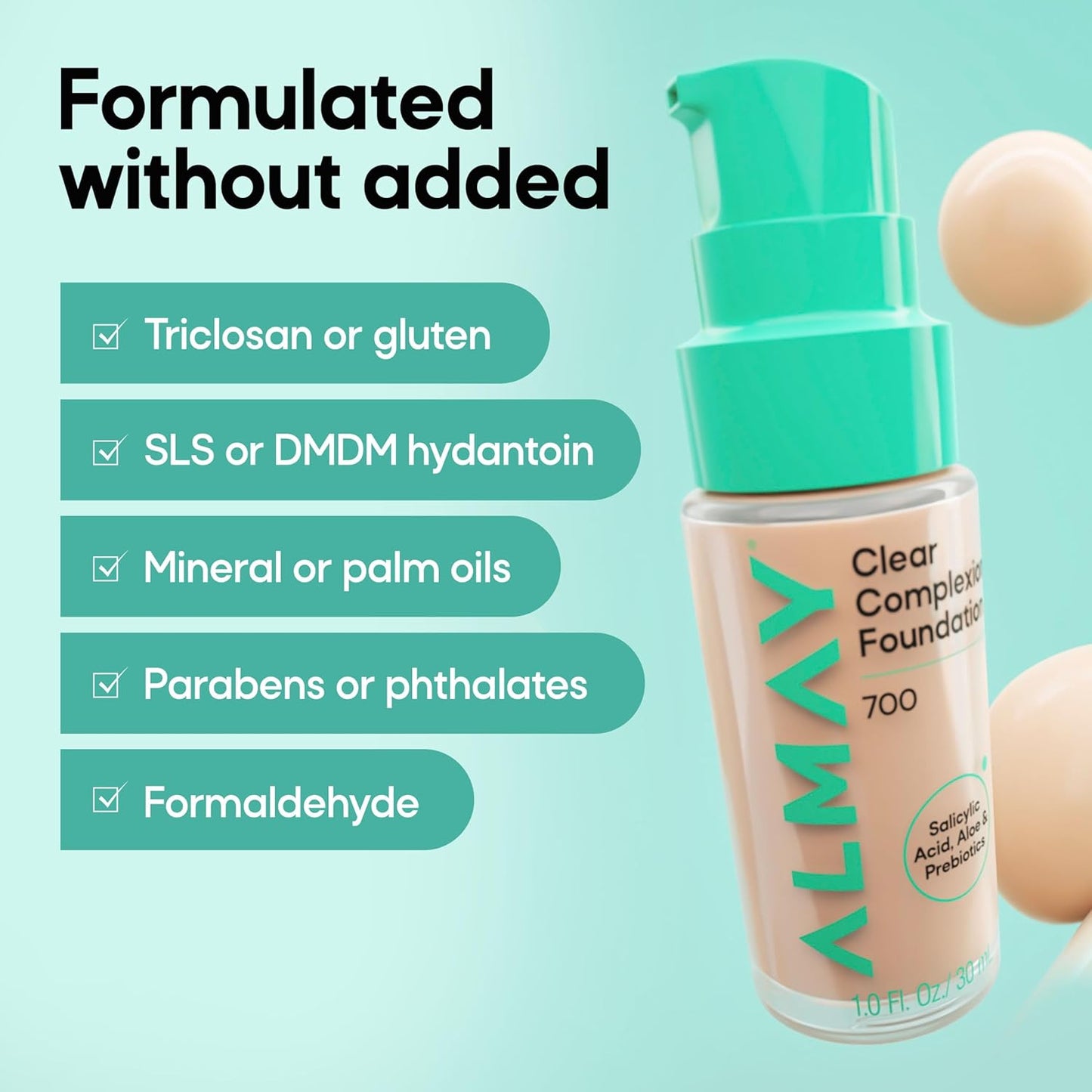 Almay Clear Complexion Foundation - Oil-Free Makeup for Acne-Prone Skin | Buildable Coverage, Soft-Matte Finish, 1 fl oz