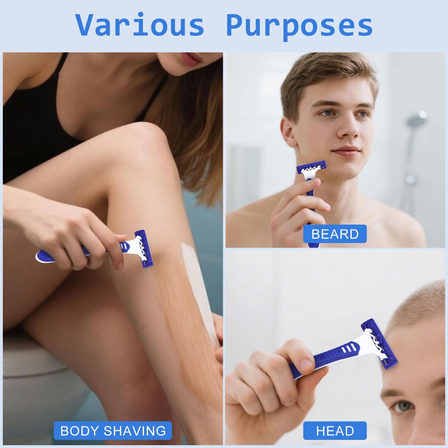 Disposable Razors Bulk, Razors Individually Wrapped Bulk, Travel Razors Bulk With 10g Shaving Cream For Hotels, Shelters, Homeless, Nursing Homes, Charities, Churches (Blue,30-PACK)
