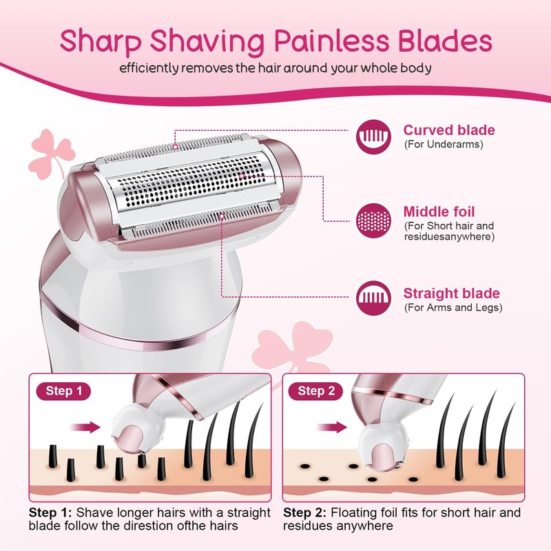 Electric Shaver for Women, Rechargeable Electric Razor,Wet Dry Lady Hair Remover, IPX7 Waterproof, for Legs (Rose Gold)