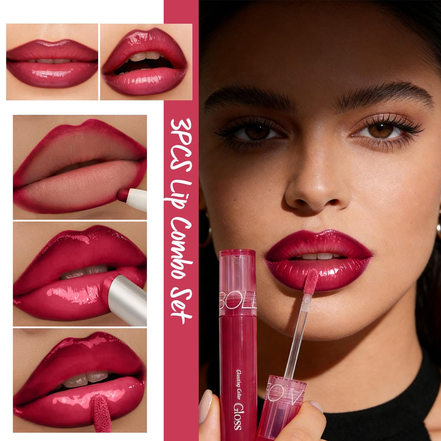 U-Shinein Pink Lip Kit With Matte Lip Liner, Lipstick and Lip Gloss Combo, Long Lasting, Highly Pigmented & Smudge Proof Makeup for Women Hydrating Formula with Natural Glossy Finish 3 Count