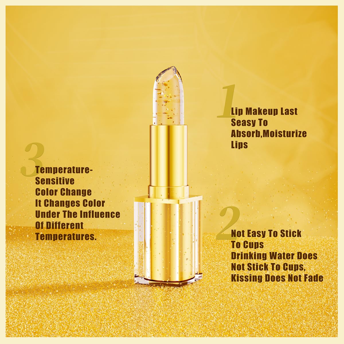 Gold Crystal pH Lipstick - Temperature-Sensitive Color Changing Formula | Long-Lasting Moisturizing & Plumping Effect (03# Flower)