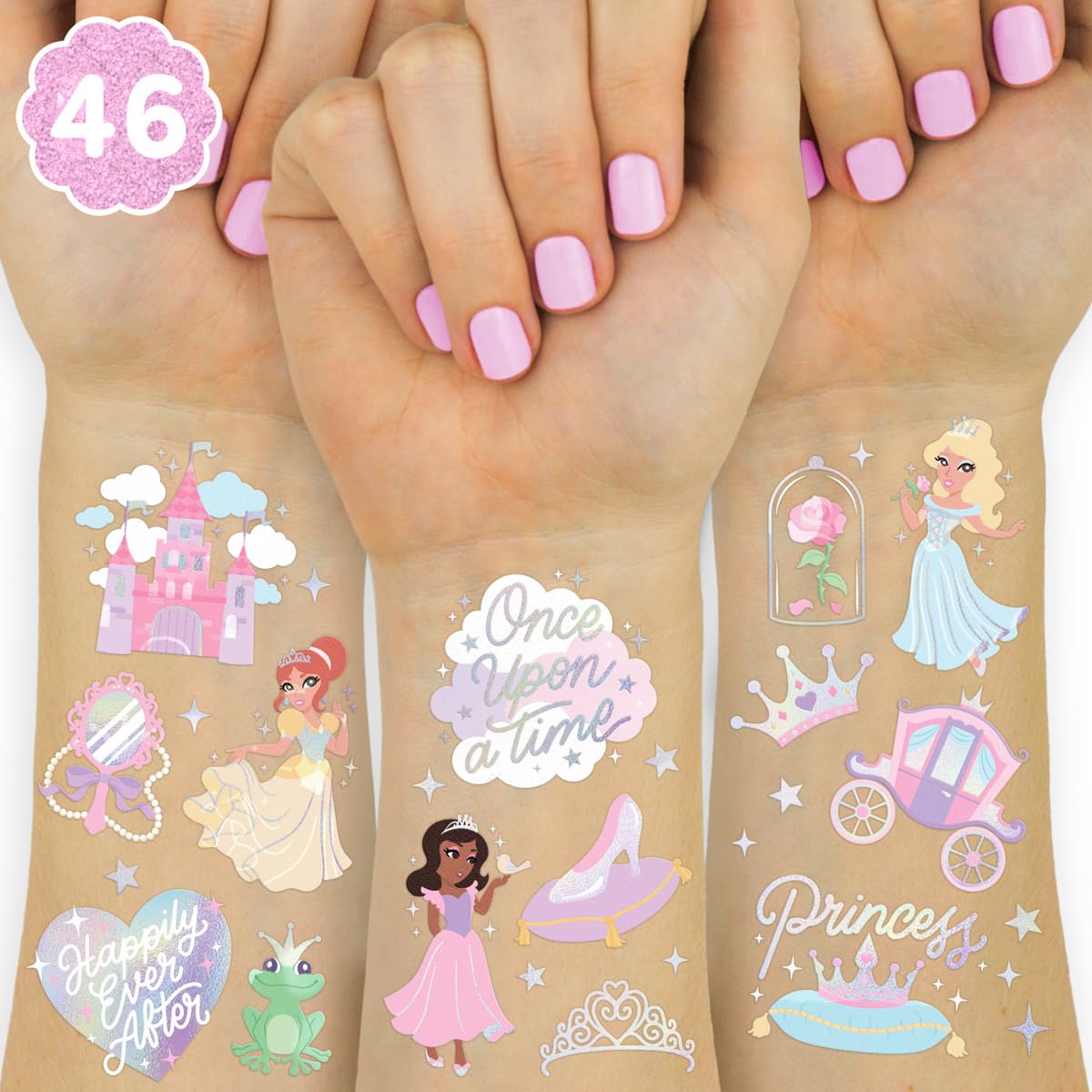xo, Fetti Princess Party Temporary Tattoos - 46 Styles | Unircorn Birthday Decorations, Fairy Tale Party Supplies, Magic Theme Favor, Cute Accessory