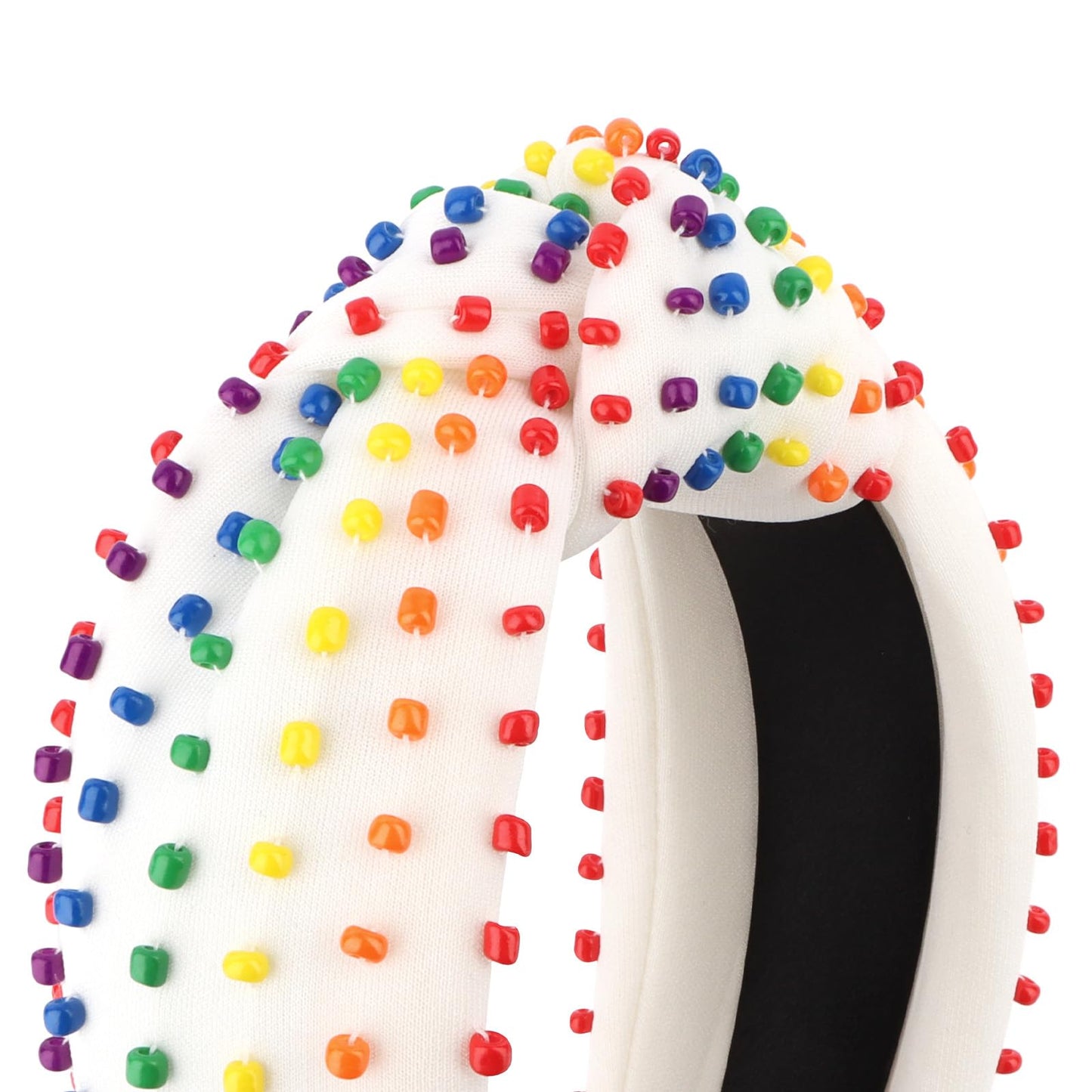 YISSION Rainbow Beaded Knotted Wide Headband for Adults - Colorful Pride Festival Hair Accessory for Parties, Celebrations & Daily Wear
