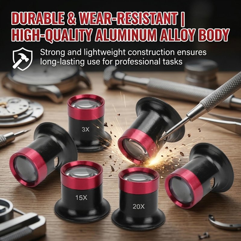 Watch Repair Loupe 5pcs Watchmaker Magnifying Glass Lens, Lightweight Solid Aluminum Alloy Eye Magnifier Loupe Repair Watch Magnifying Glass, Antiques Jewelry Watch Loop Magnifier