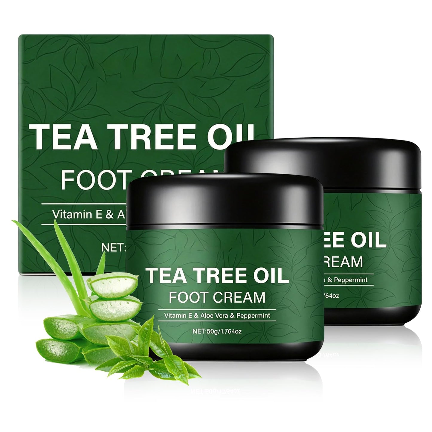 NUOKOU 2PCS Tea Tree Oil Foot Cream,with Vitamin E, Aloe Vera & Peppermint, Nourishing & Hydrating,Natural Formula for Skin